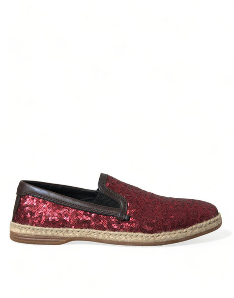 Dolce & Gabbana Red Sequined Leather Loafers - Hilstor