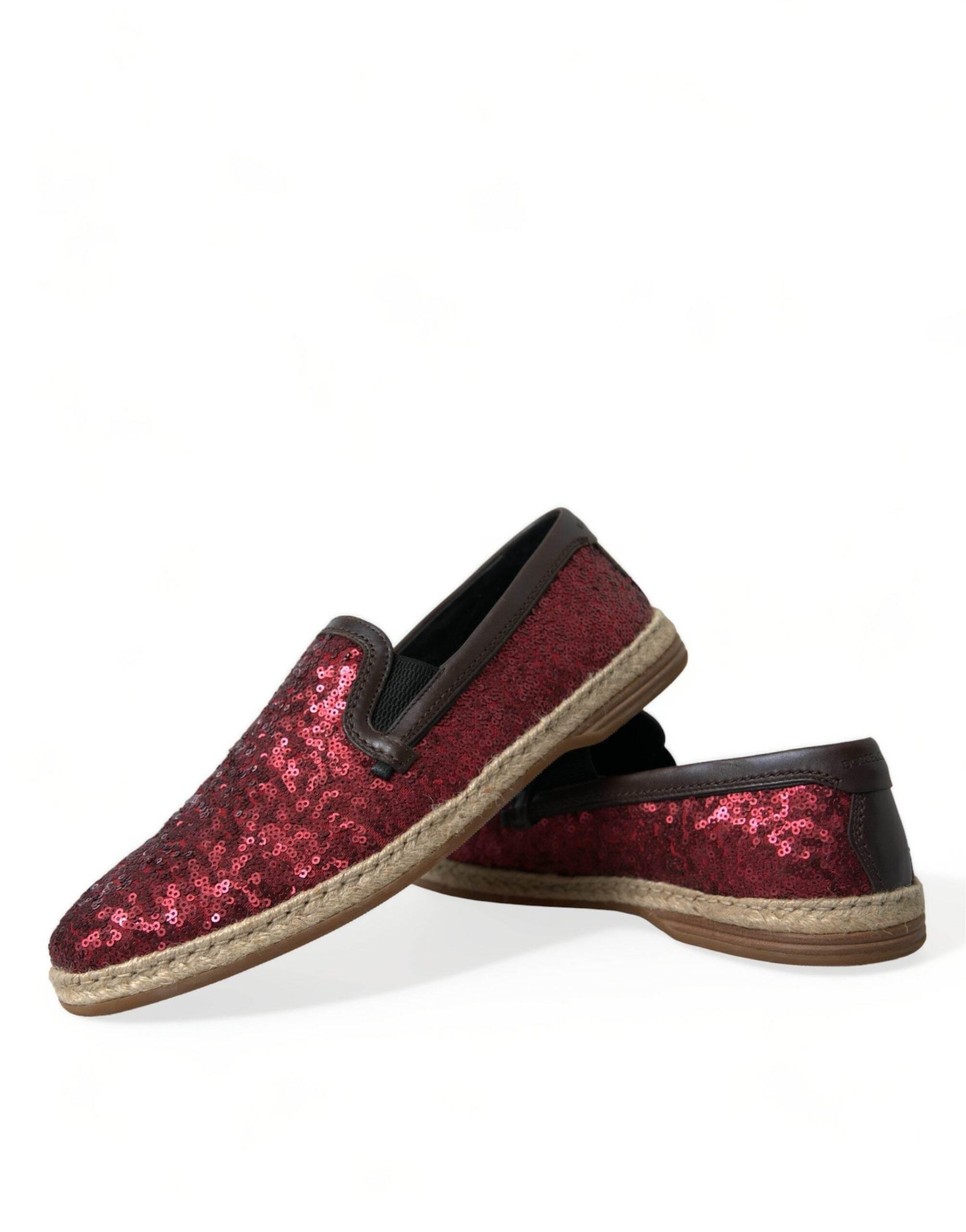 Dolce & Gabbana Red Sequined Leather Loafers - Hilstor
