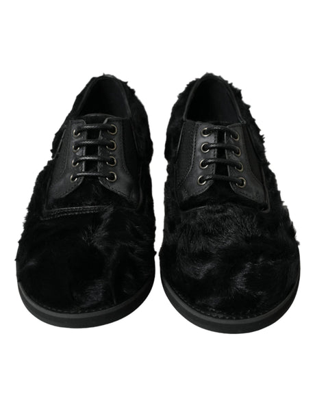 Dolce & Gabbana Elegant Black Fur Derby Dress Shoes for Men - Hilstor