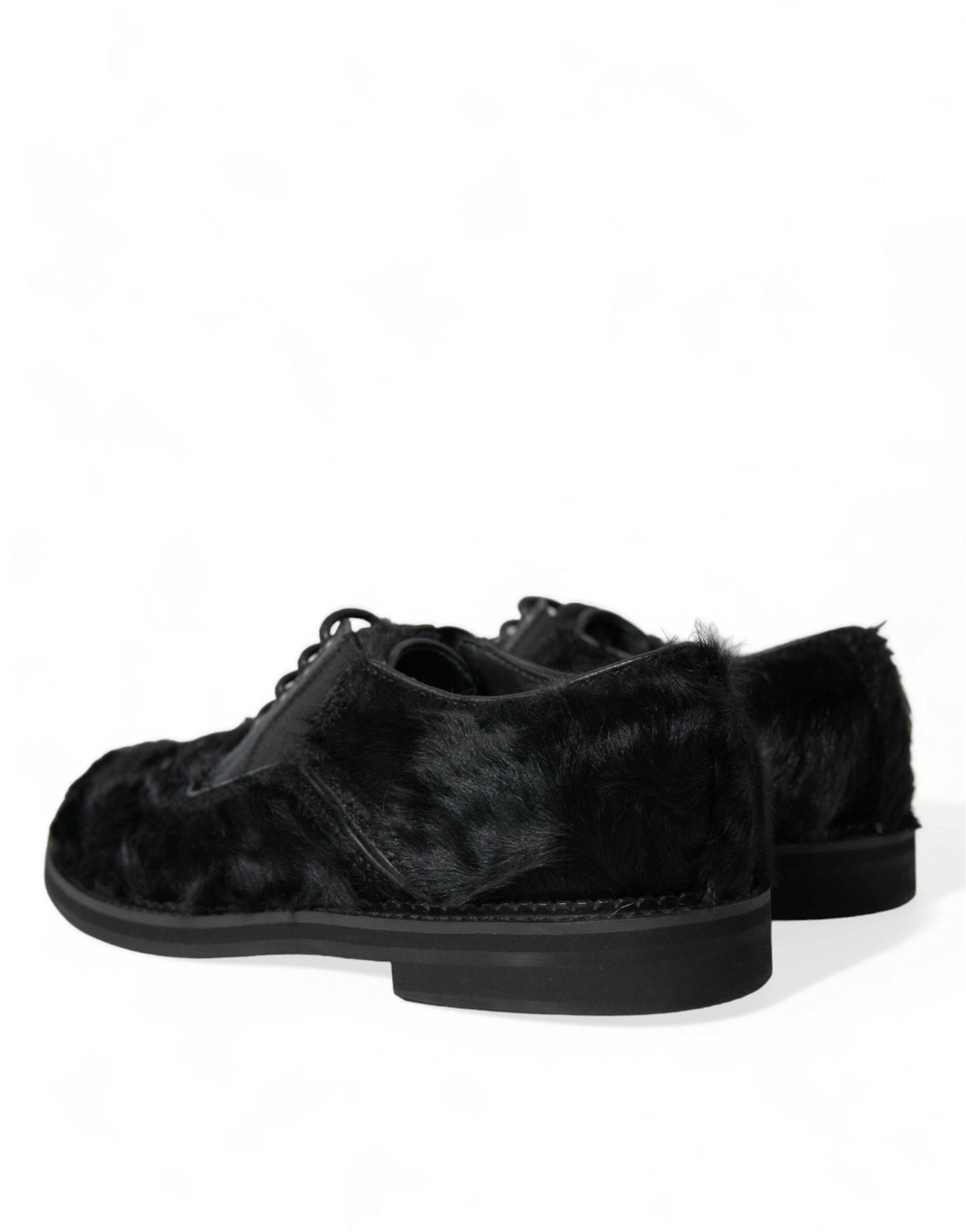 Dolce & Gabbana Elegant Black Fur Derby Dress Shoes for Men - Hilstor