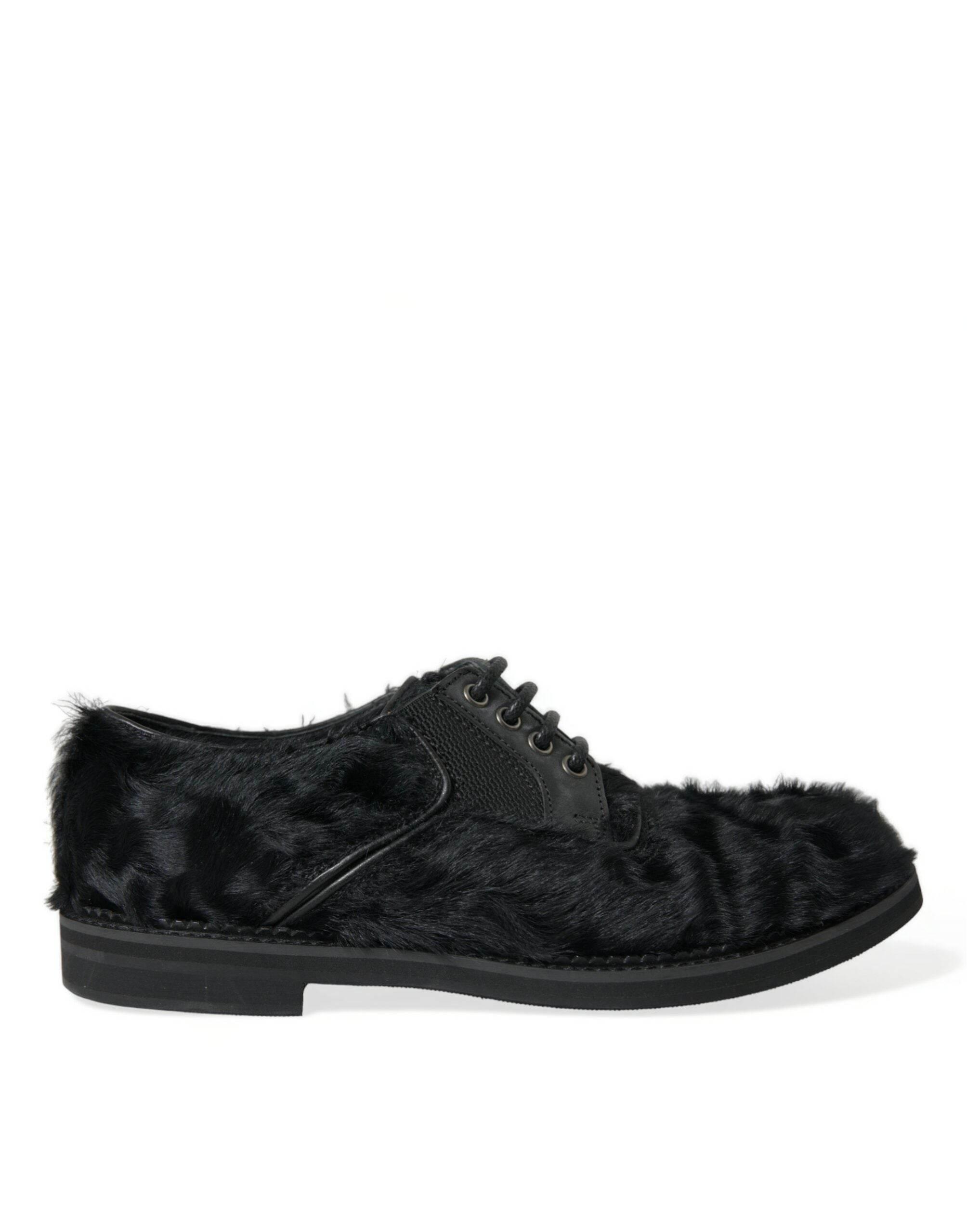 Dolce & Gabbana Elegant Black Fur Derby Dress Shoes for Men - Hilstor