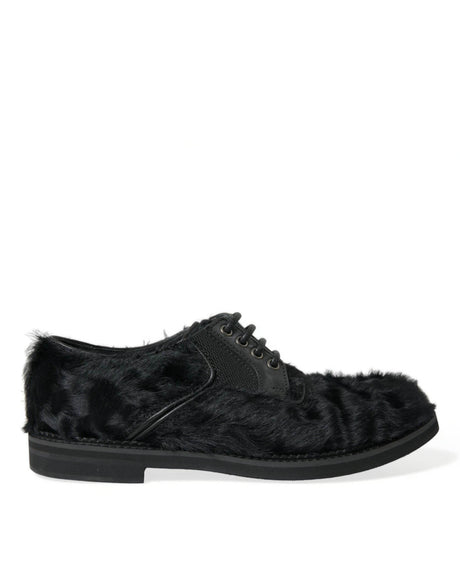 Dolce & Gabbana Elegant Black Fur Derby Dress Shoes for Men - Hilstor