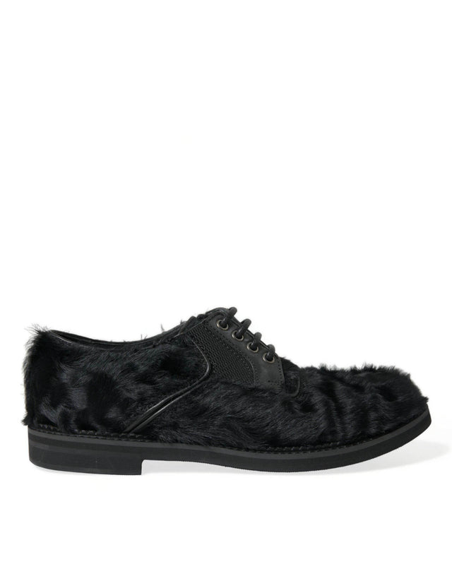 Dolce & Gabbana Elegant Black Fur Derby Dress Shoes for Men - Hilstor