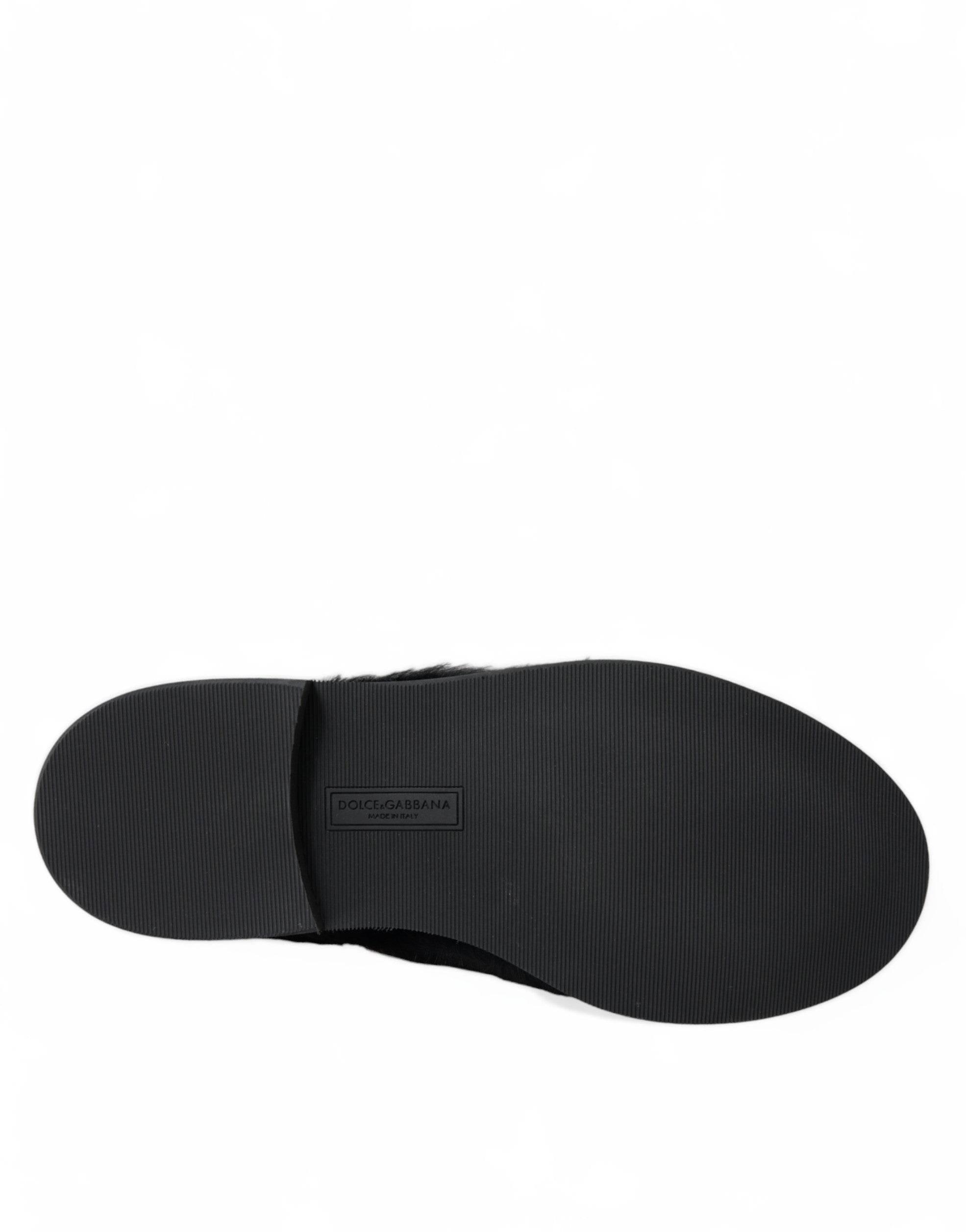 Dolce & Gabbana Elegant Black Fur Derby Dress Shoes for Men - Hilstor