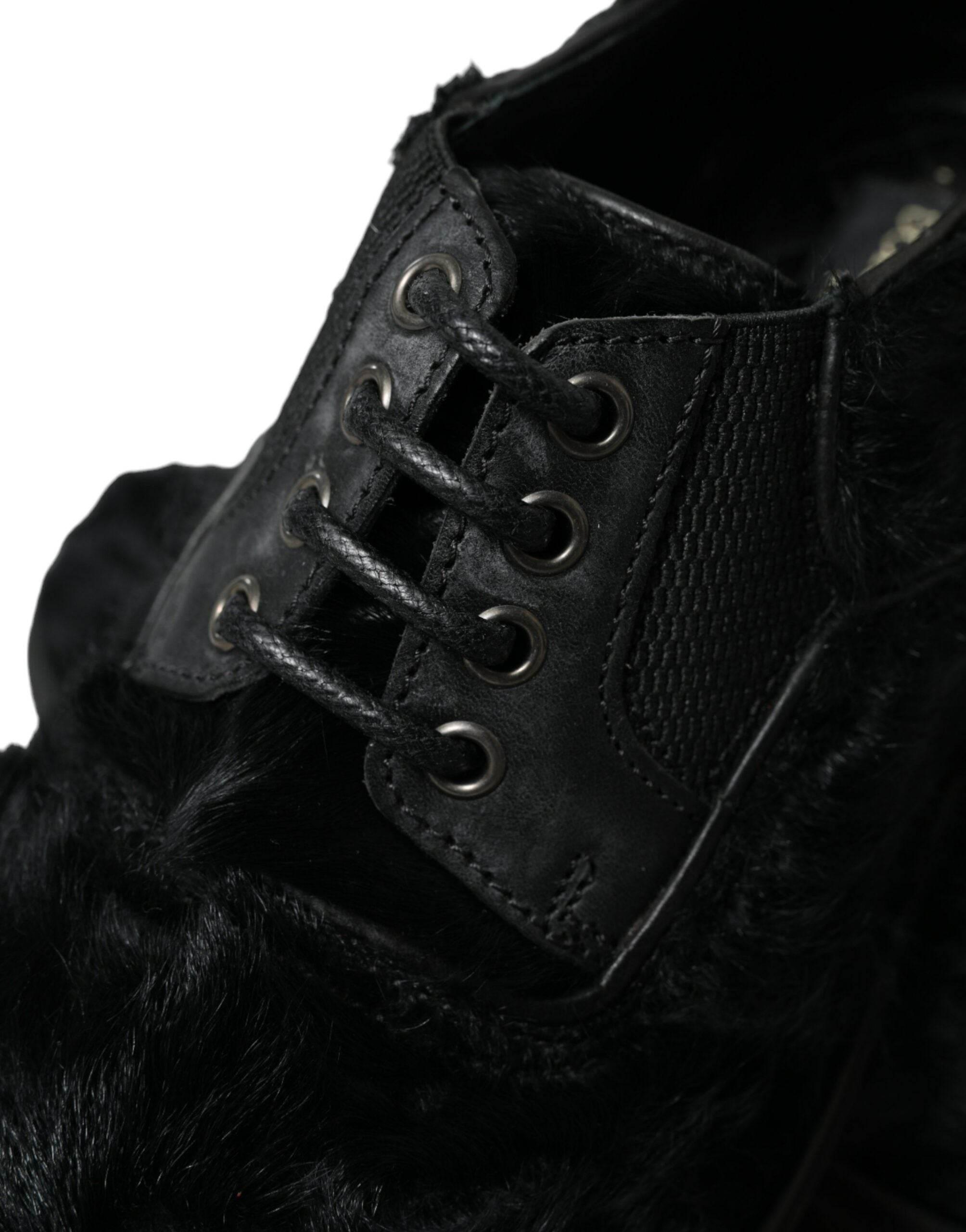 Dolce & Gabbana Elegant Black Fur Derby Dress Shoes for Men - Hilstor