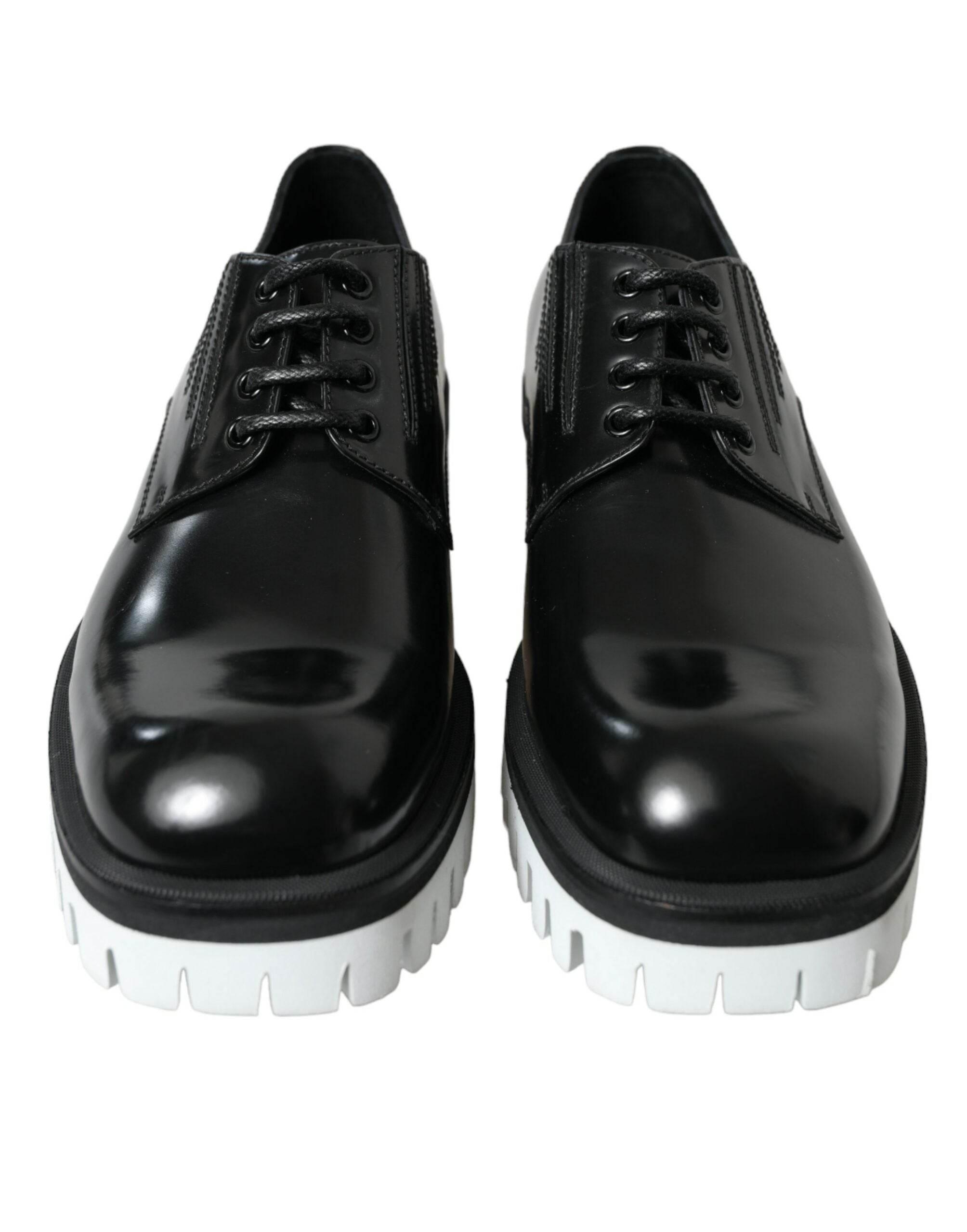 Dolce & Gabbana Sophisticated Black and White Leather Derby Shoes - Hilstor