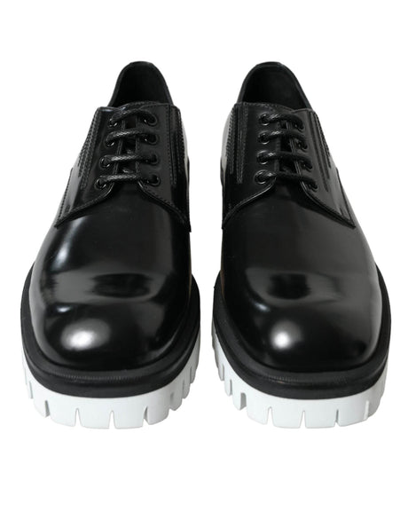 Dolce & Gabbana Sophisticated Black and White Leather Derby Shoes - Hilstor