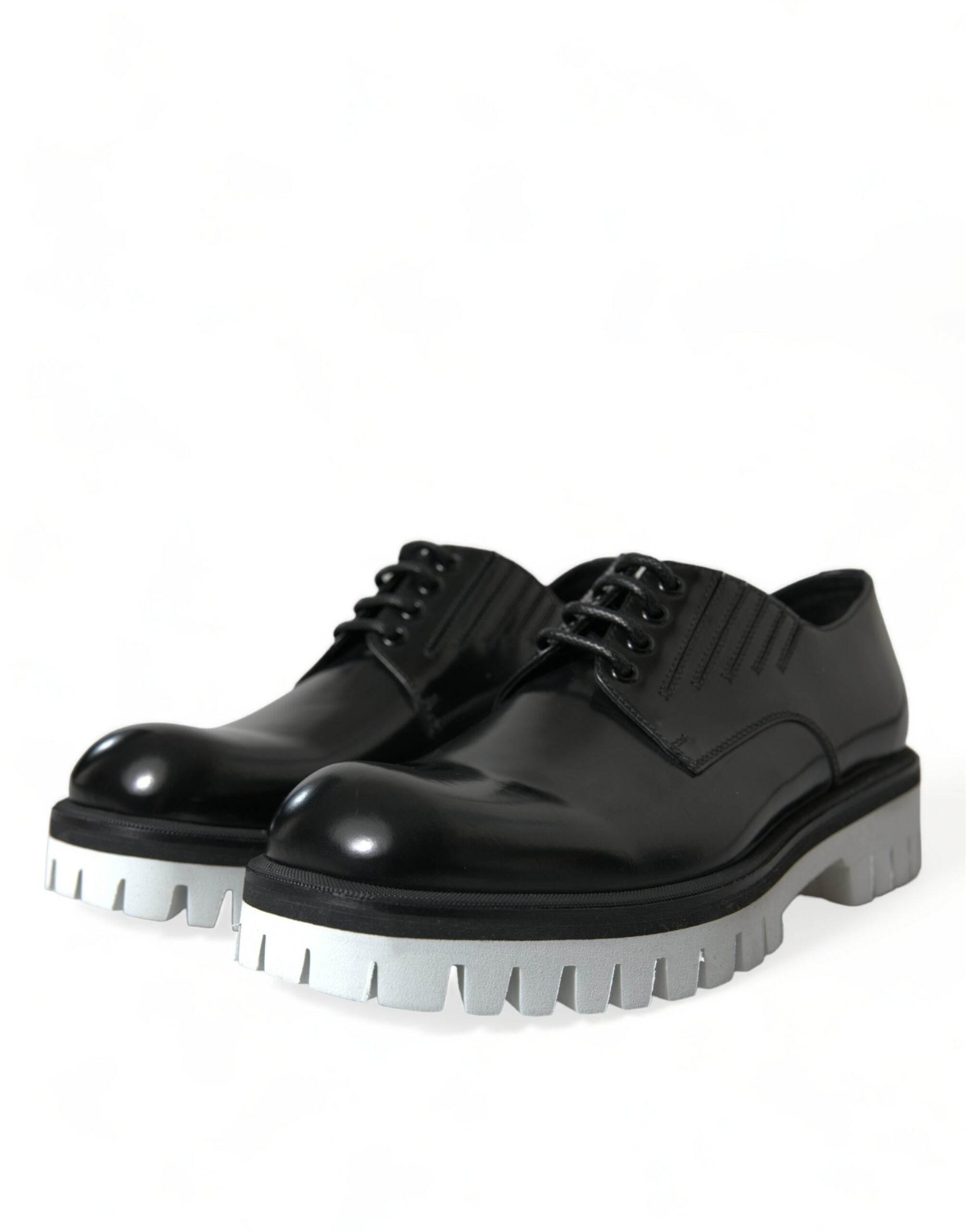 Dolce & Gabbana Sophisticated Black and White Leather Derby Shoes - Hilstor
