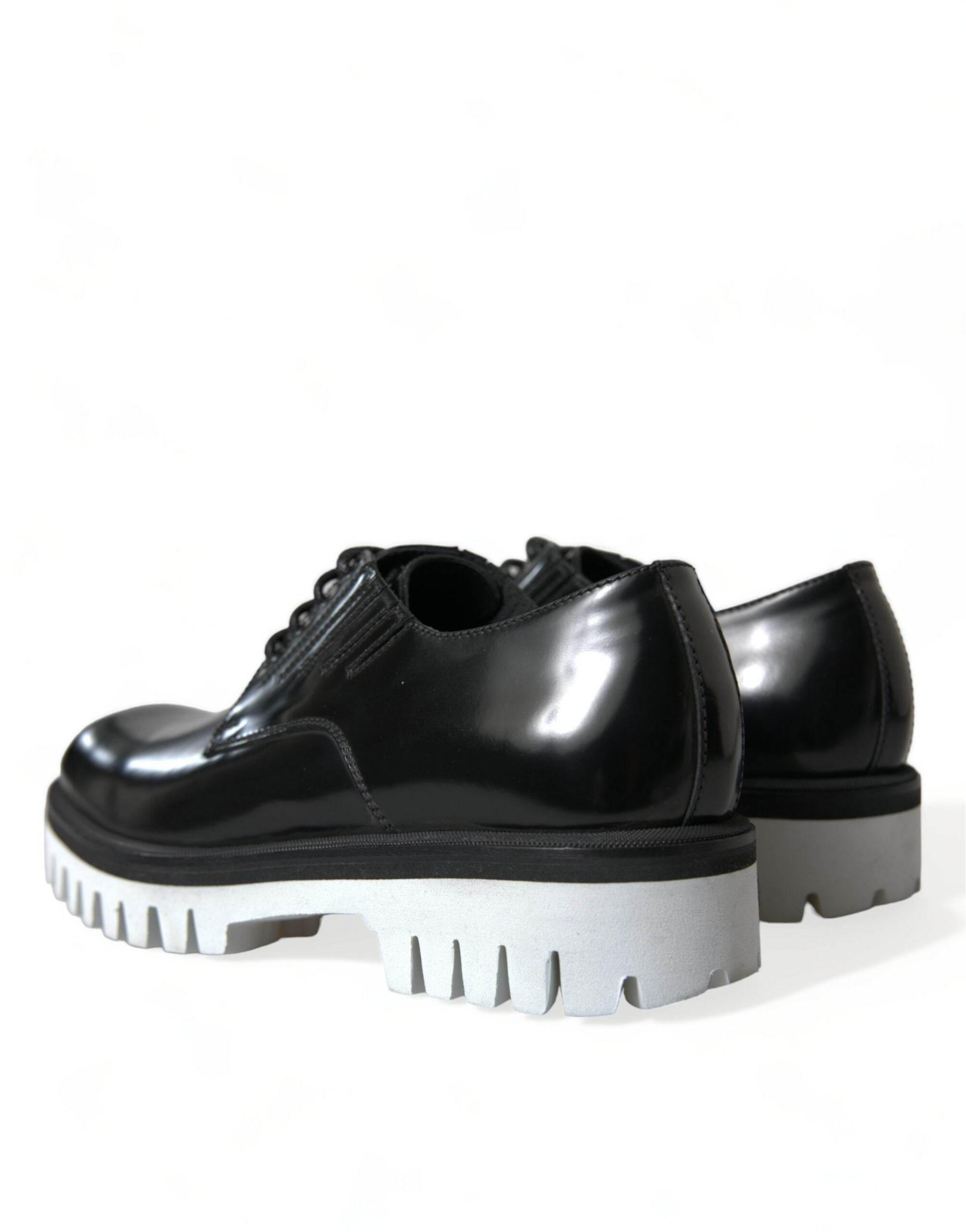 Dolce & Gabbana Sophisticated Black and White Leather Derby Shoes - Hilstor