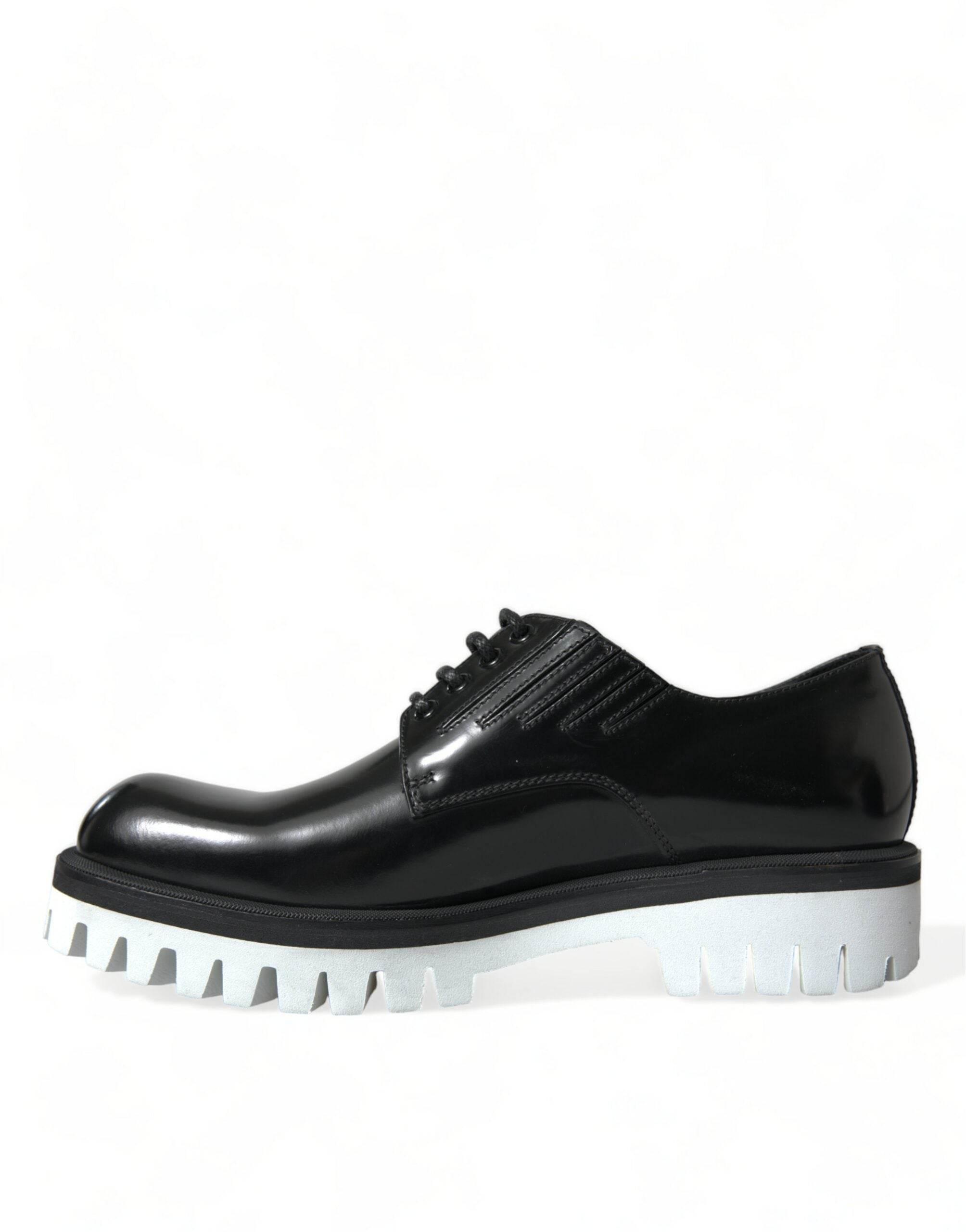 Dolce & Gabbana Sophisticated Black and White Leather Derby Shoes - Hilstor