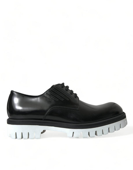 Dolce & Gabbana Sophisticated Black and White Leather Derby Shoes - Hilstor