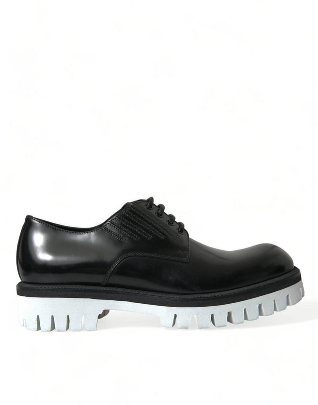 Dolce & Gabbana Sophisticated Black and White Leather Derby Shoes - Hilstor