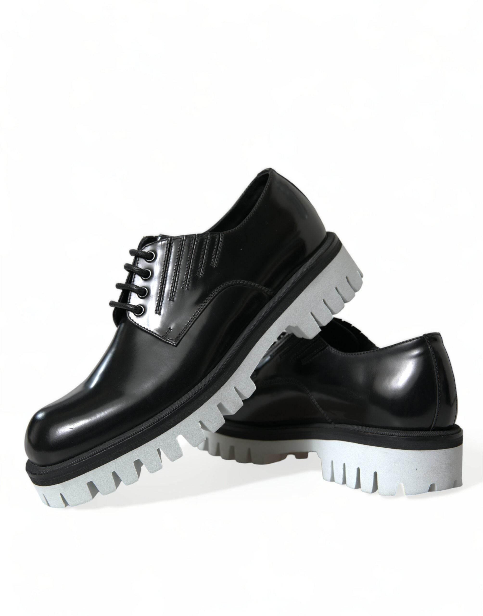 Dolce & Gabbana Sophisticated Black and White Leather Derby Shoes - Hilstor