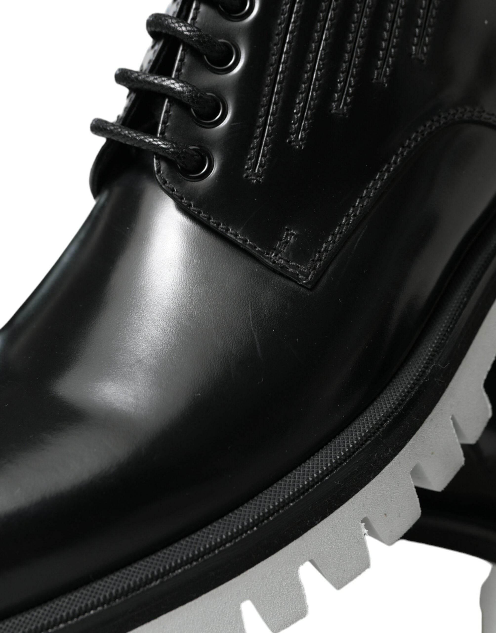 Dolce & Gabbana Sophisticated Black and White Leather Derby Shoes - Hilstor