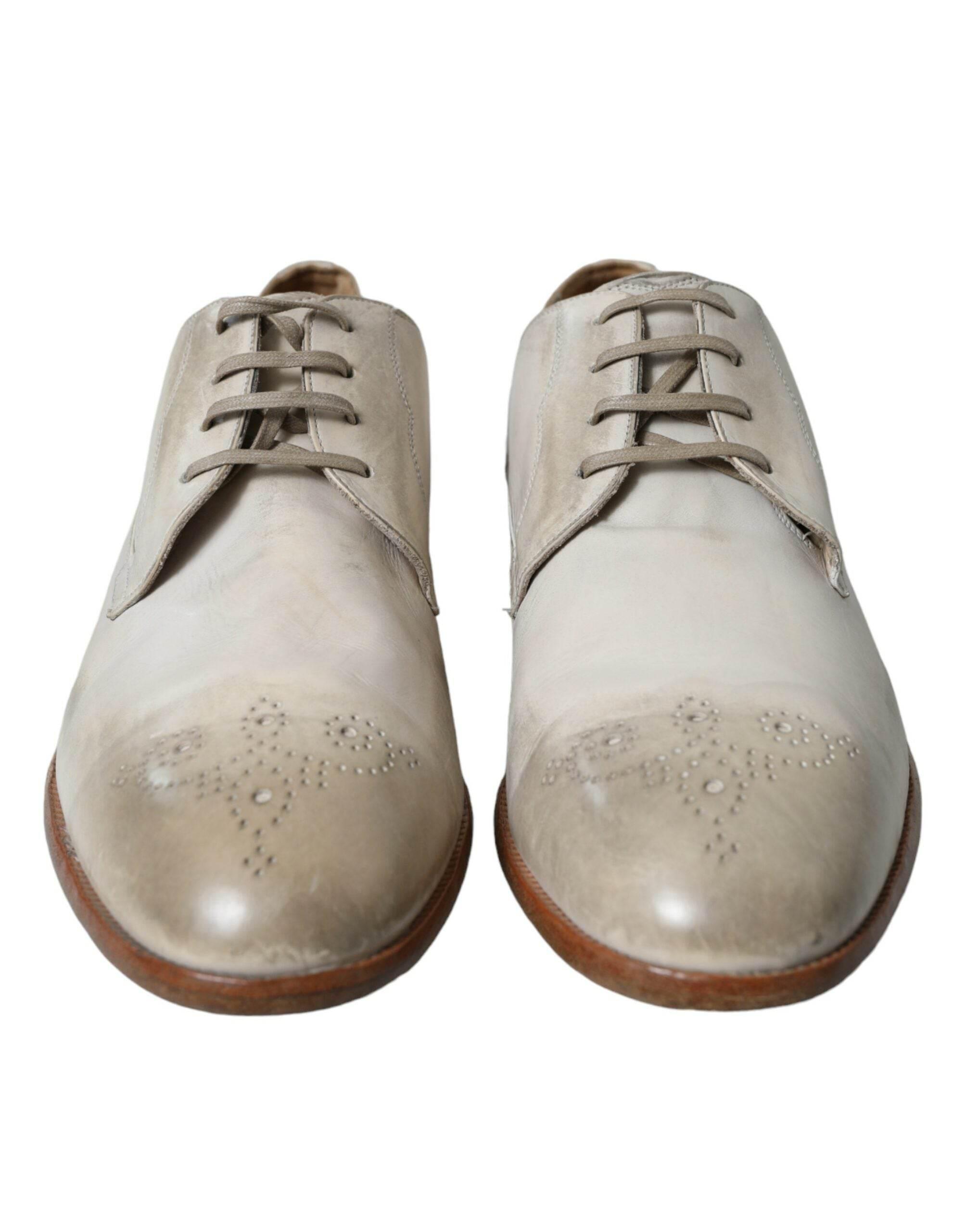 Dolce & Gabbana Elegant White Calfskin Derby Shoes - Hilstor