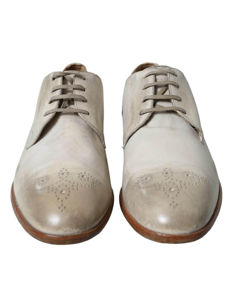Dolce & Gabbana Elegant White Calfskin Derby Shoes - Hilstor