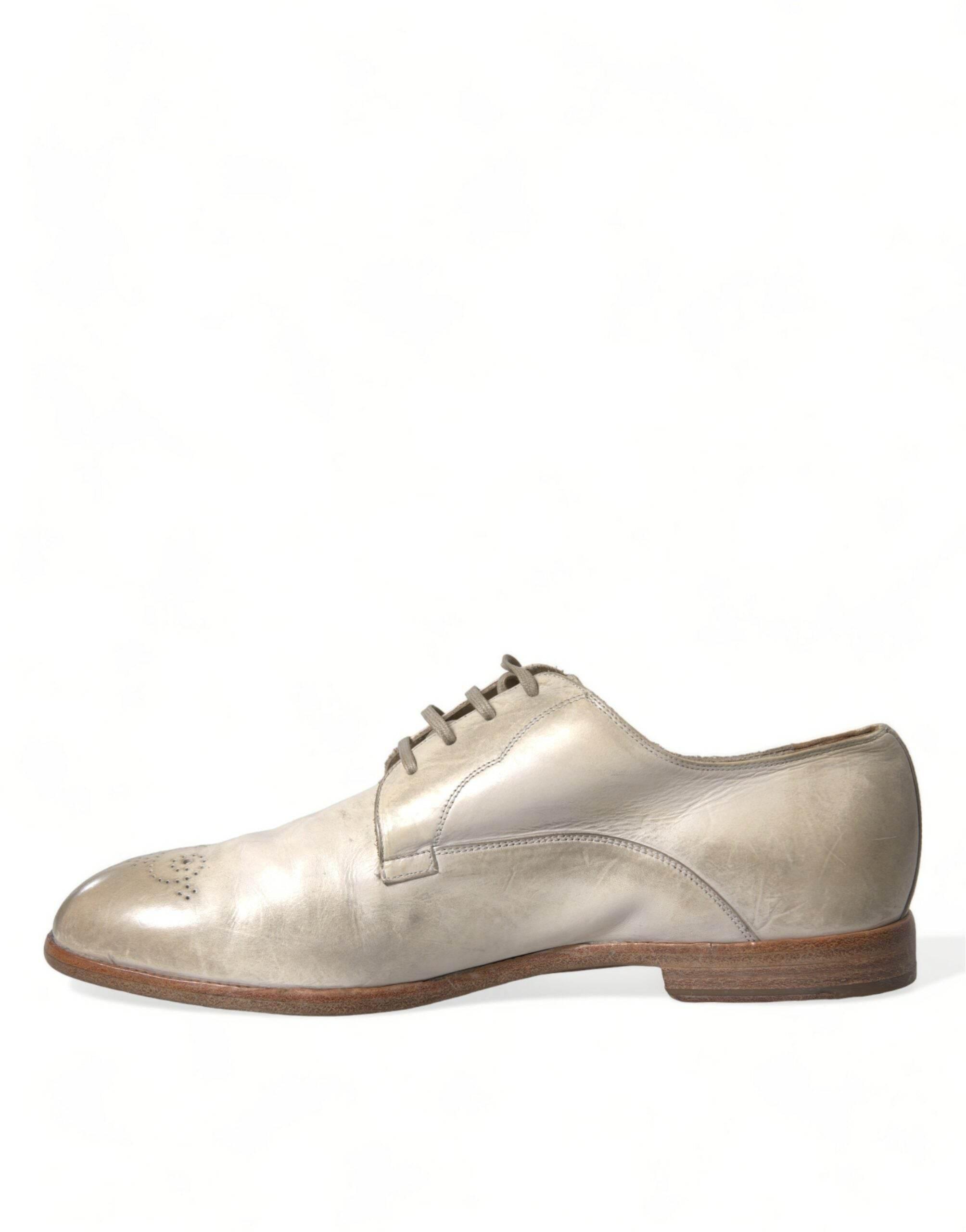Dolce & Gabbana Elegant White Calfskin Derby Shoes - Hilstor