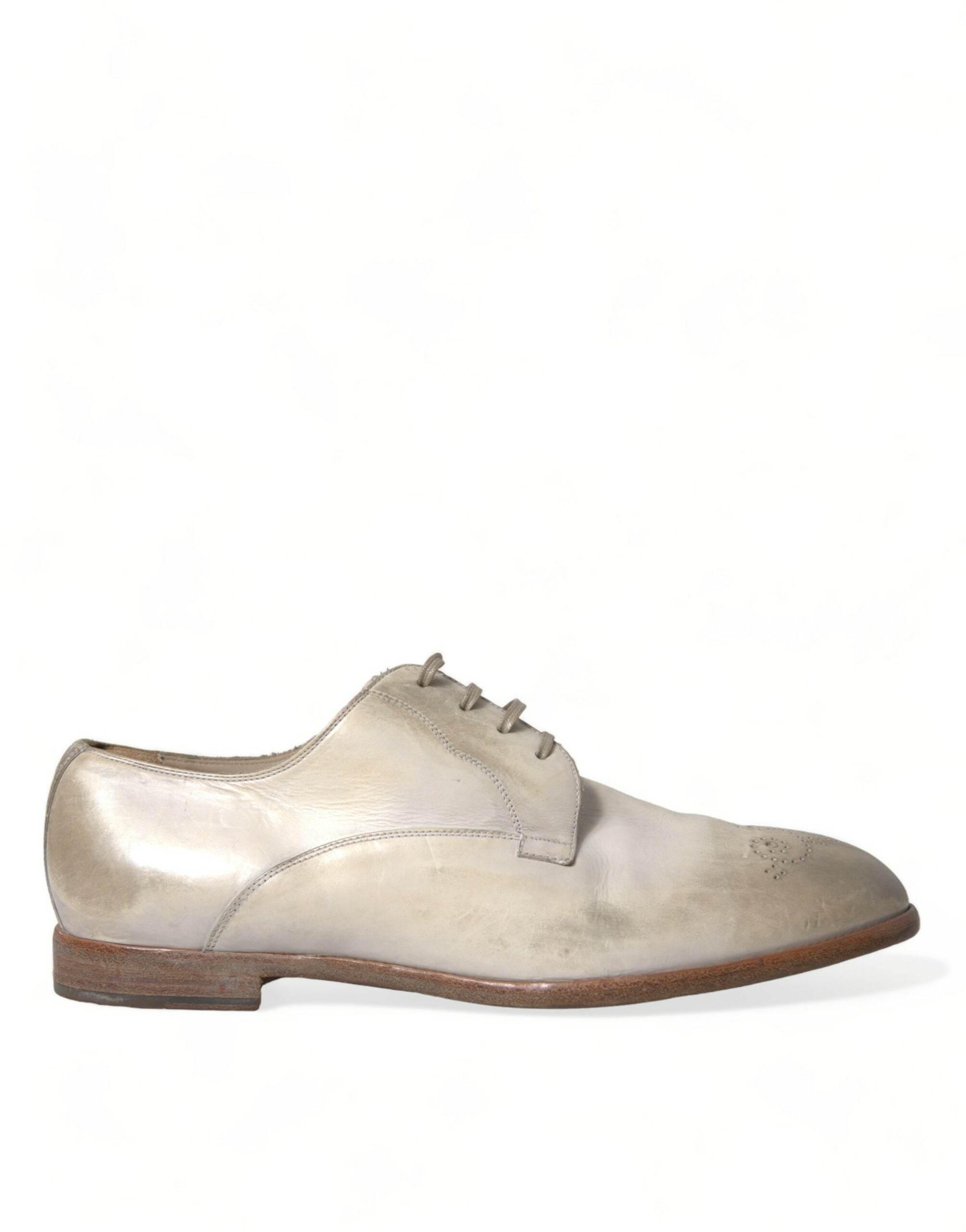 Dolce & Gabbana Elegant White Calfskin Derby Shoes - Hilstor