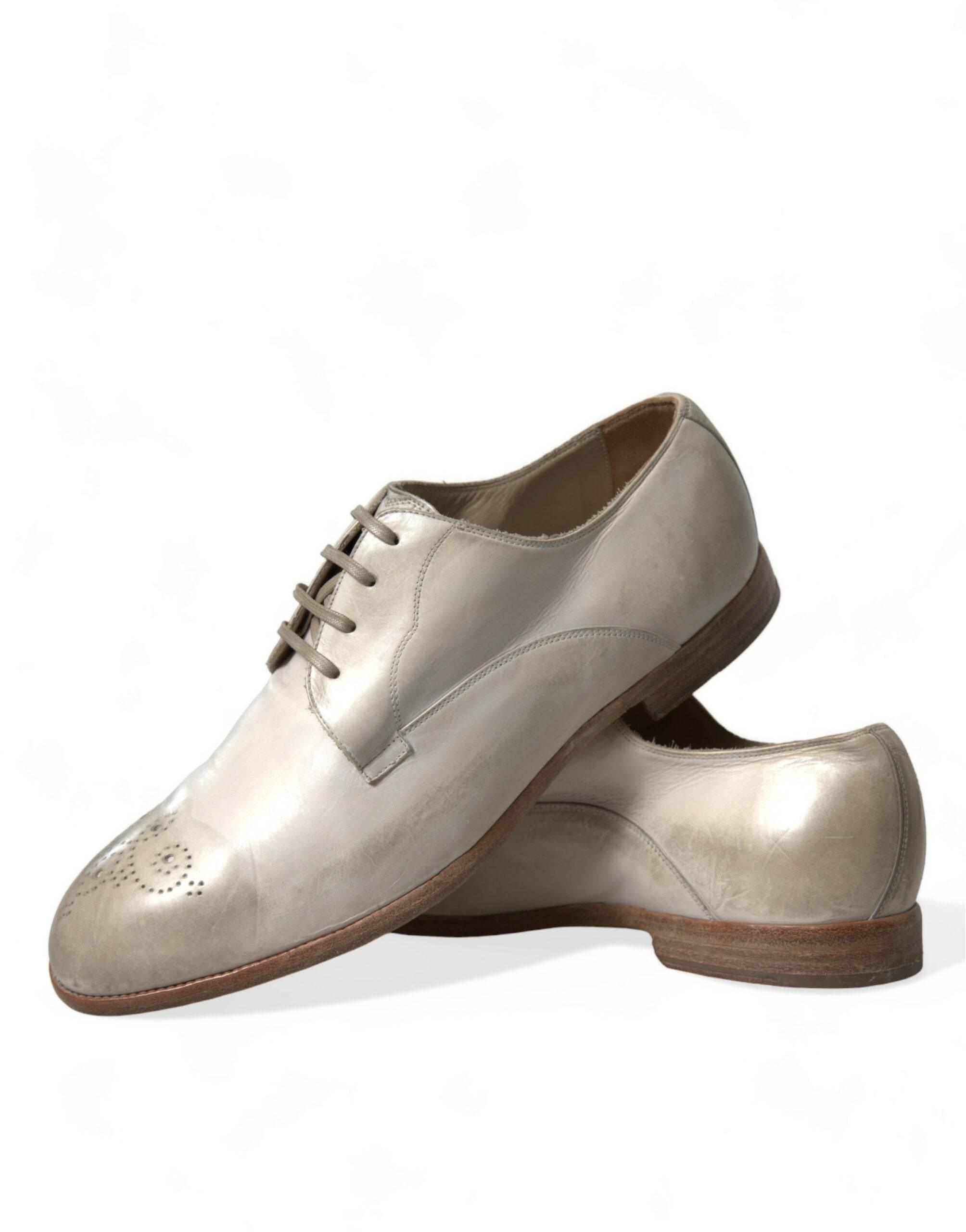 Dolce & Gabbana Elegant White Calfskin Derby Shoes - Hilstor