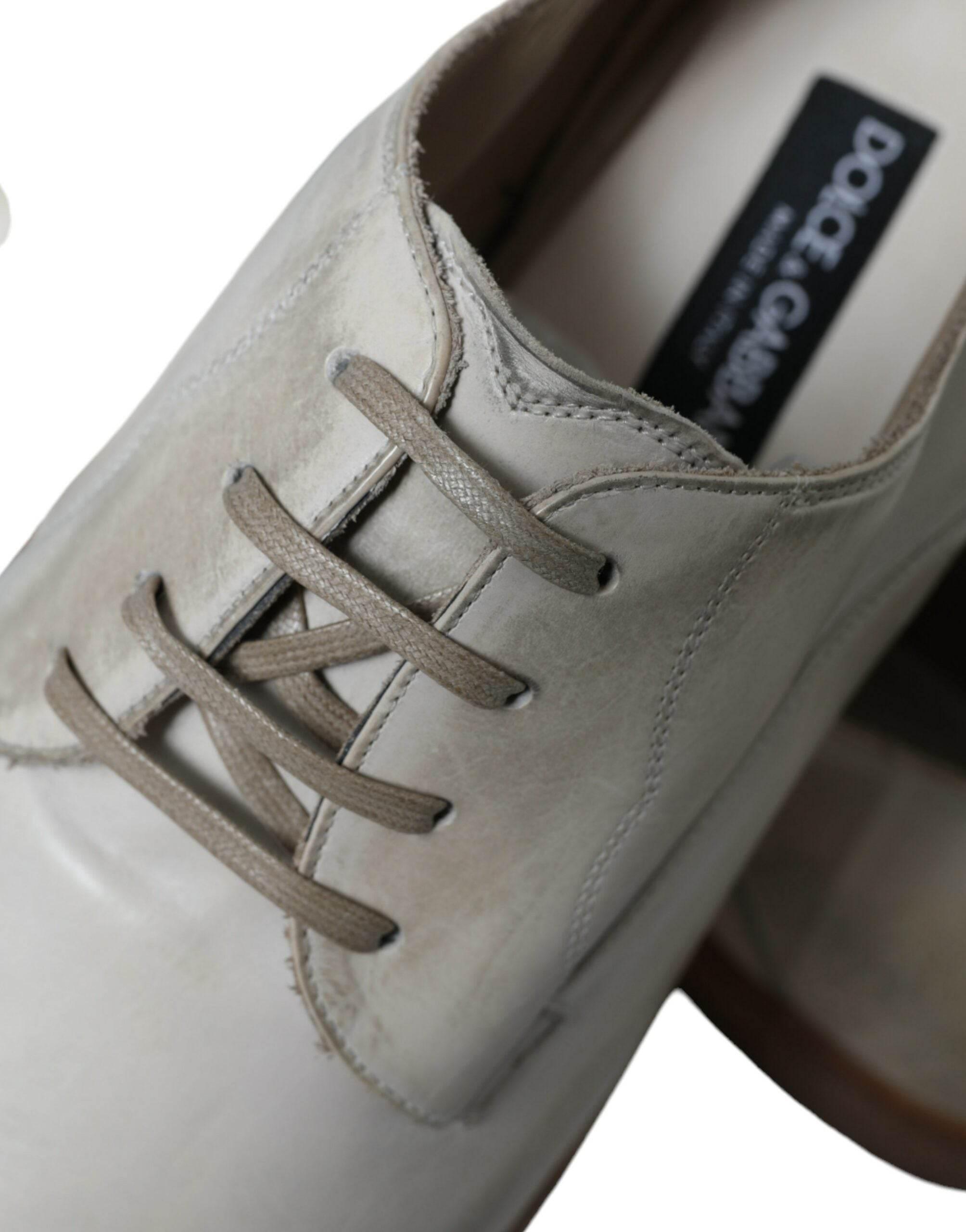 Dolce & Gabbana Elegant White Calfskin Derby Shoes - Hilstor