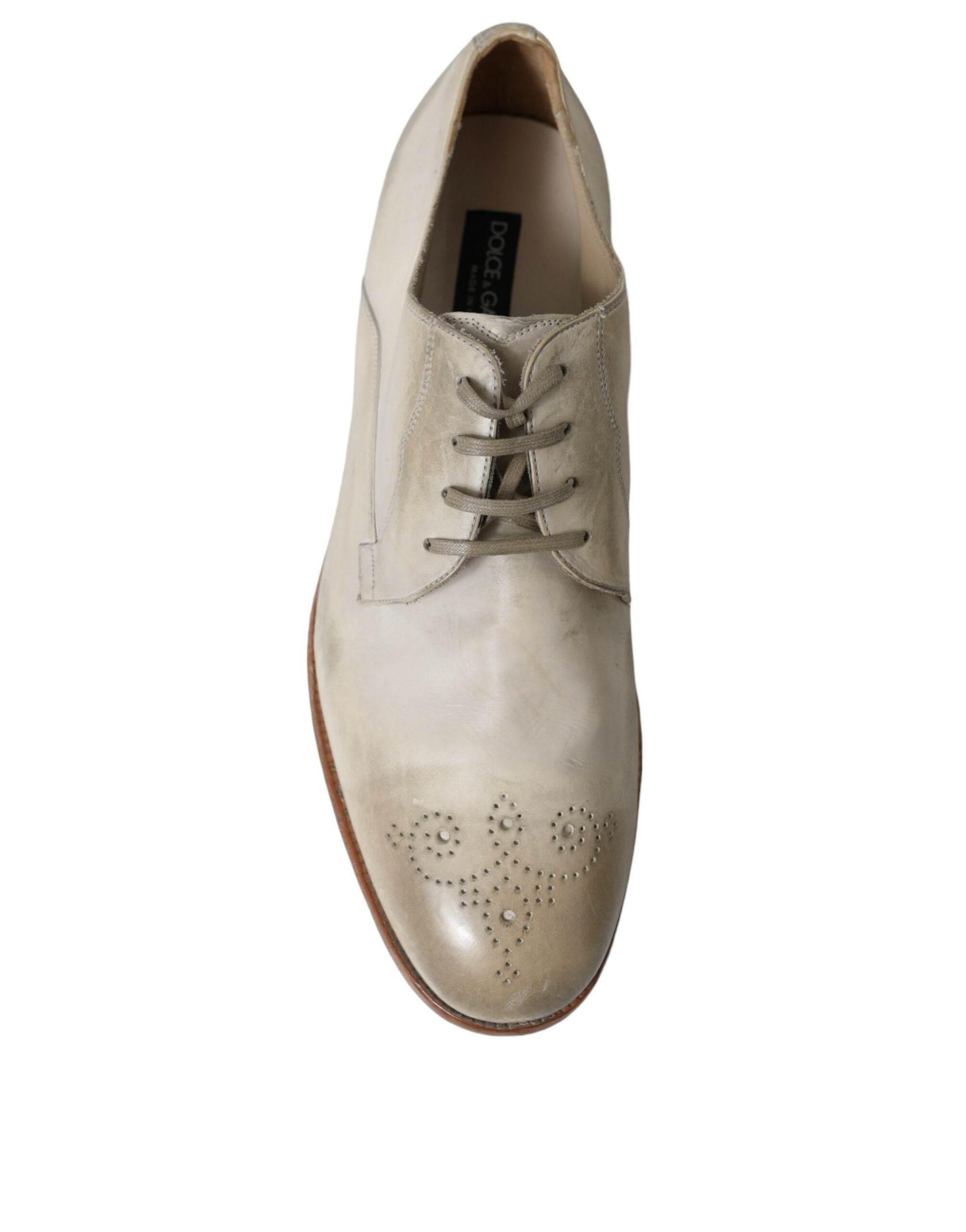 Dolce & Gabbana Elegant White Calfskin Derby Shoes - Hilstor