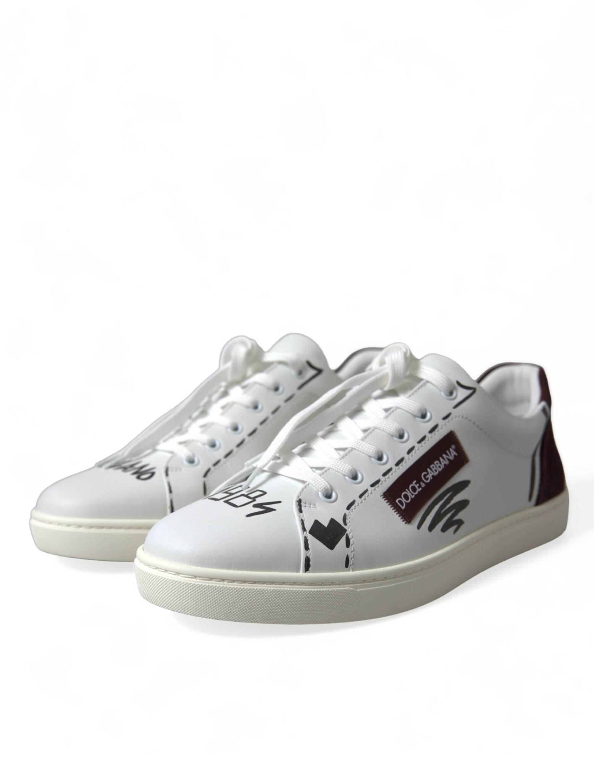 Dolce & Gabbana Exclusive White Bordeaux Low Top Sneakers - Hilstor