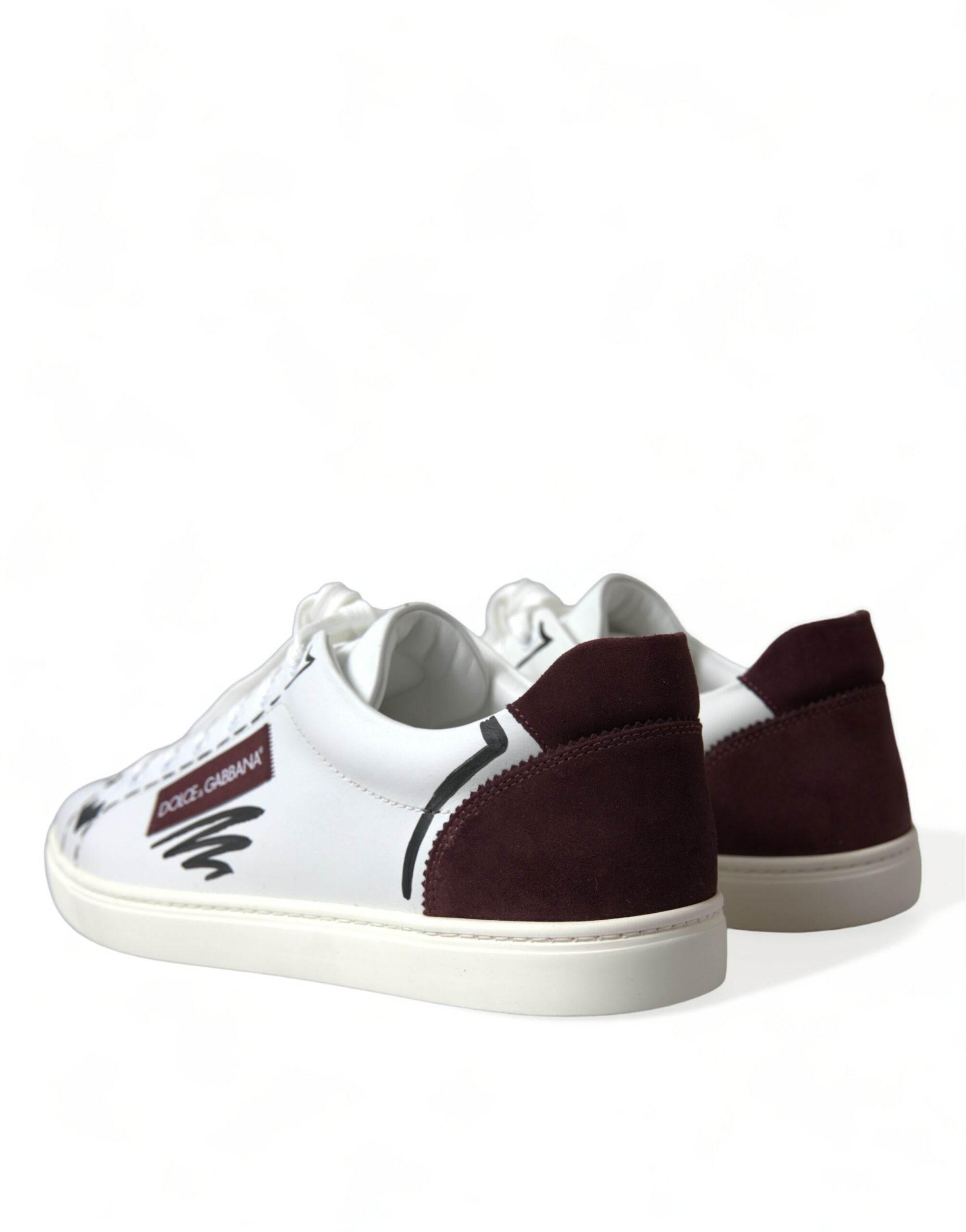 Dolce & Gabbana Exclusive White Bordeaux Low Top Sneakers - Hilstor