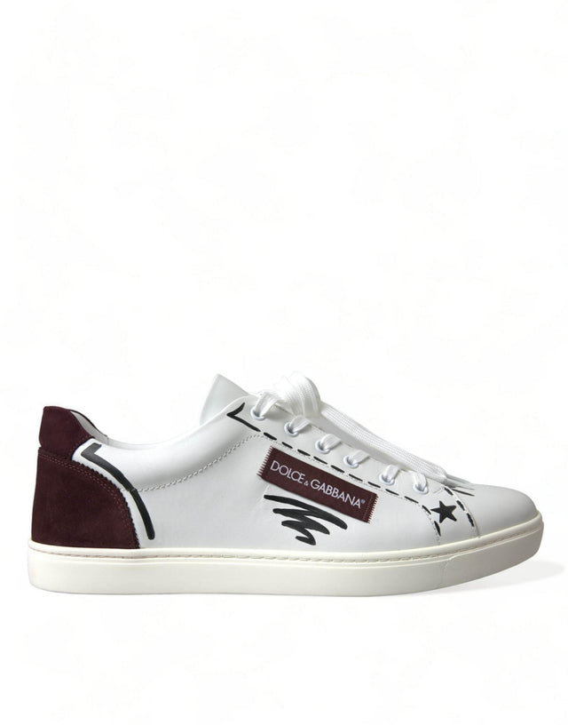 Dolce & Gabbana Exclusive White Bordeaux Low Top Sneakers - Hilstor