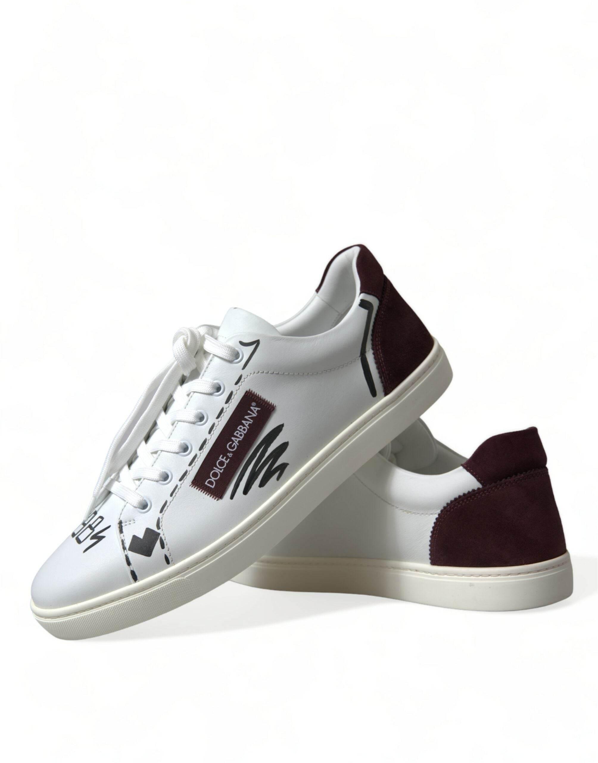 Dolce & Gabbana Exclusive White Bordeaux Low Top Sneakers - Hilstor