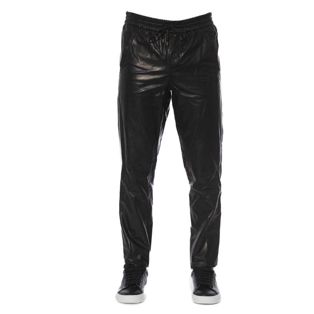 Trussardi Sleek Black Leather Trousers for Men - Hilstor