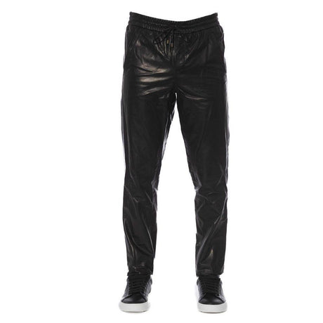Trussardi Sleek Black Leather Trousers for Men - Hilstor