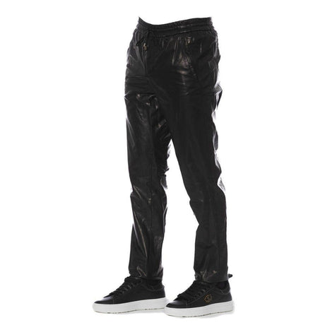 Trussardi Sleek Black Leather Trousers for Men - Hilstor