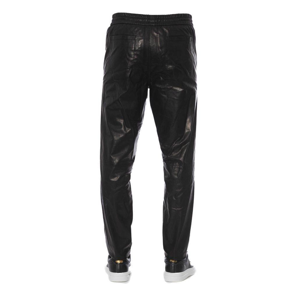 Trussardi Sleek Black Leather Trousers for Men - Hilstor