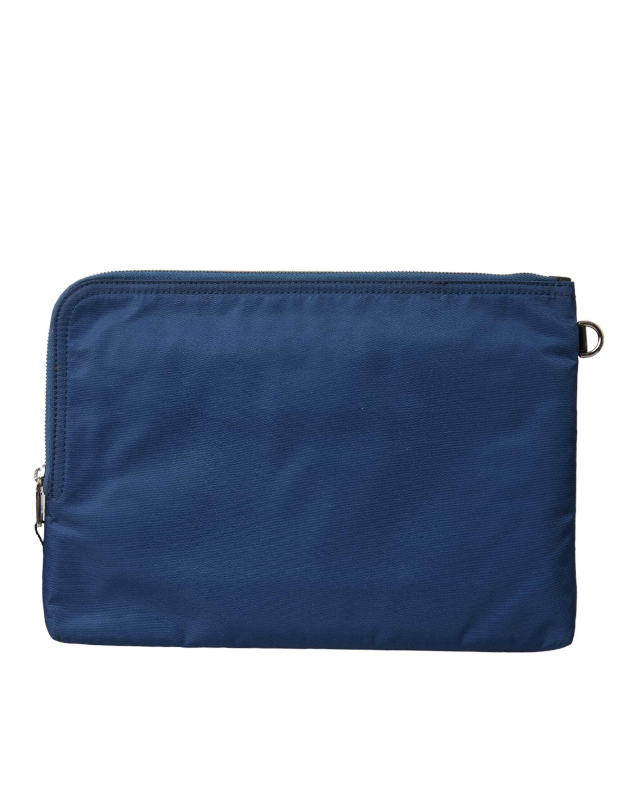 Dolce & Gabbana Elegant Blue Nylon Zipped Clutch - Hilstor