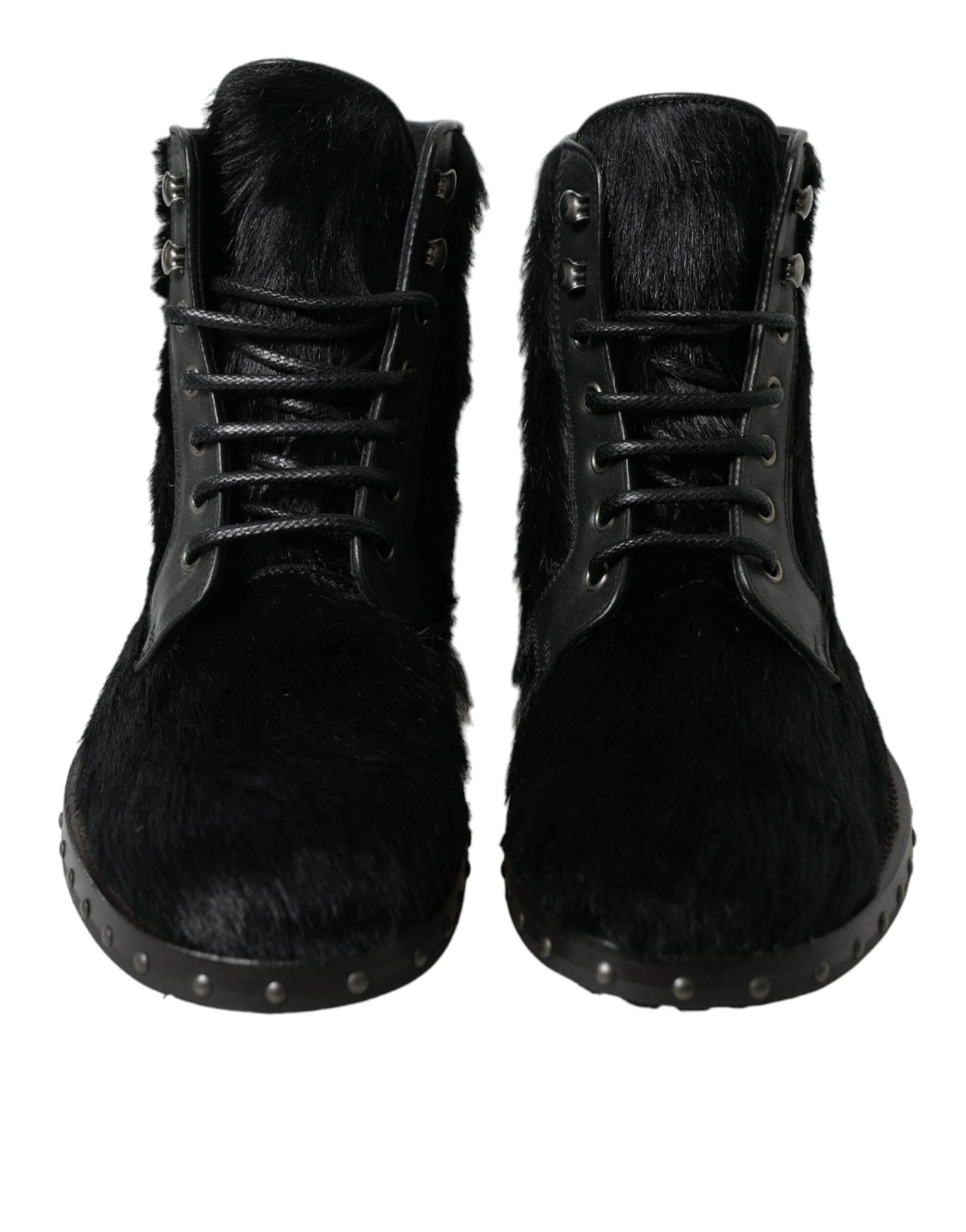Dolce & Gabbana Elegant Black Calf Leather Lace-Up Boots - Hilstor