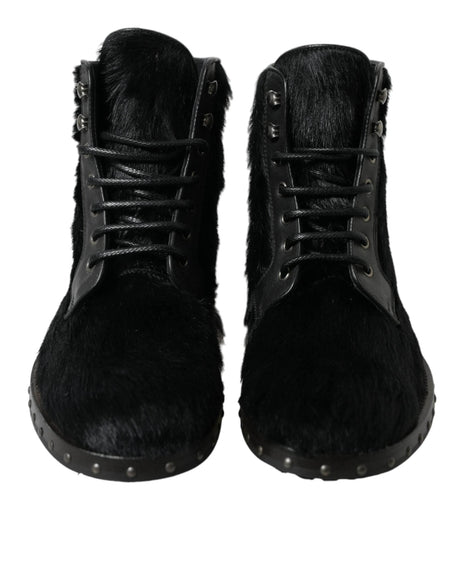 Dolce & Gabbana Elegant Black Calf Leather Lace-Up Boots - Hilstor
