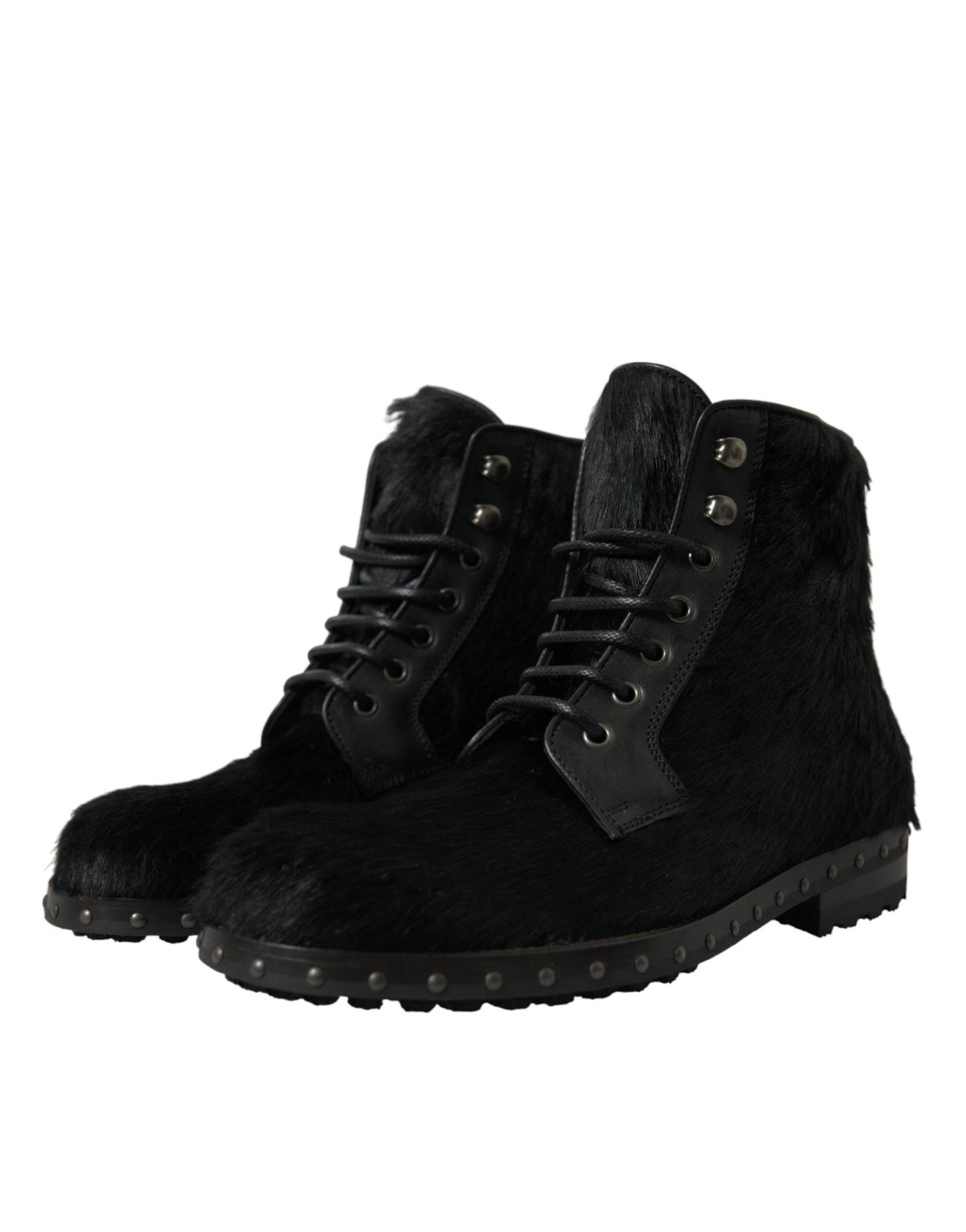 Dolce & Gabbana Elegant Black Calf Leather Lace-Up Boots - Hilstor