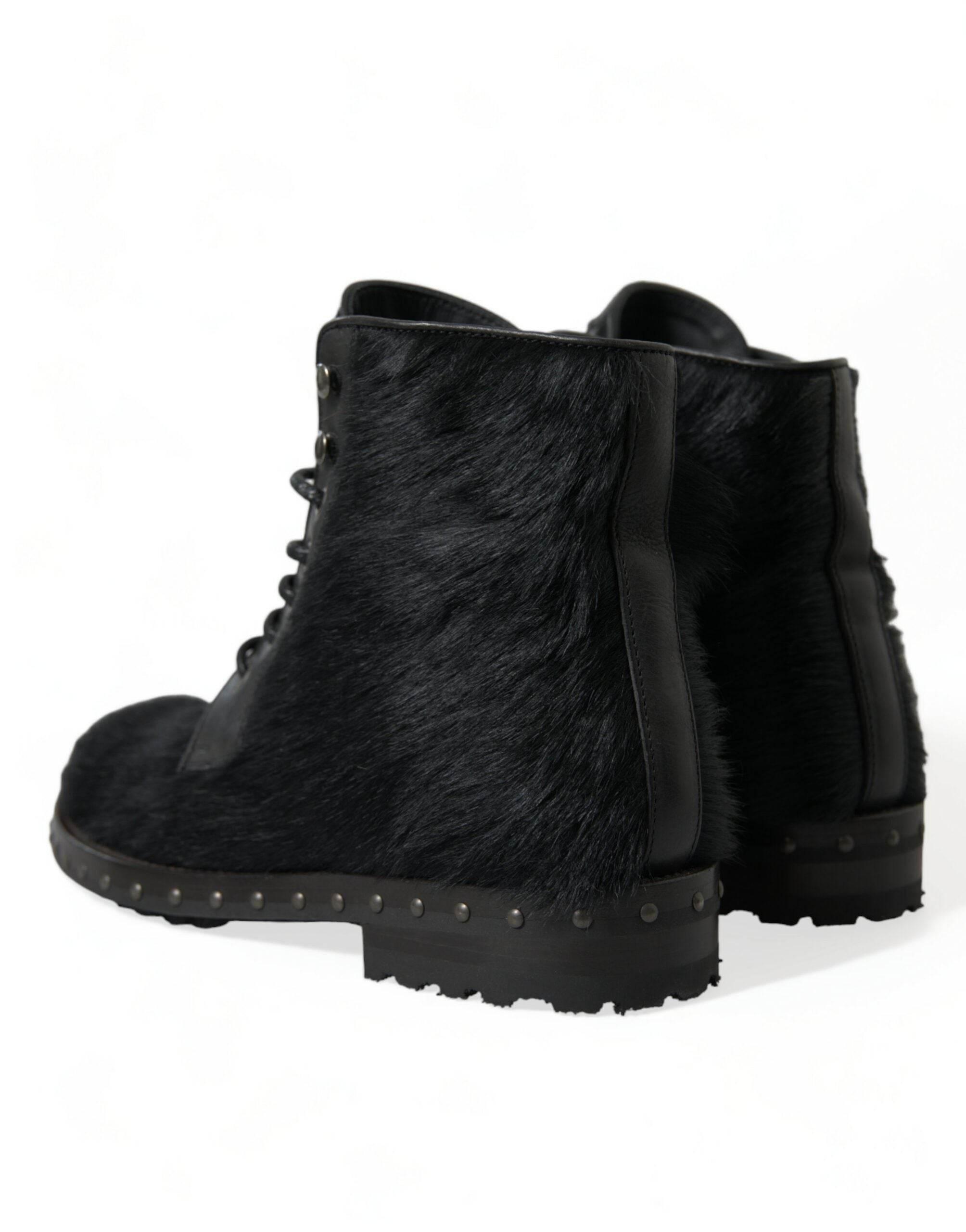 Dolce & Gabbana Elegant Black Calf Leather Lace-Up Boots - Hilstor