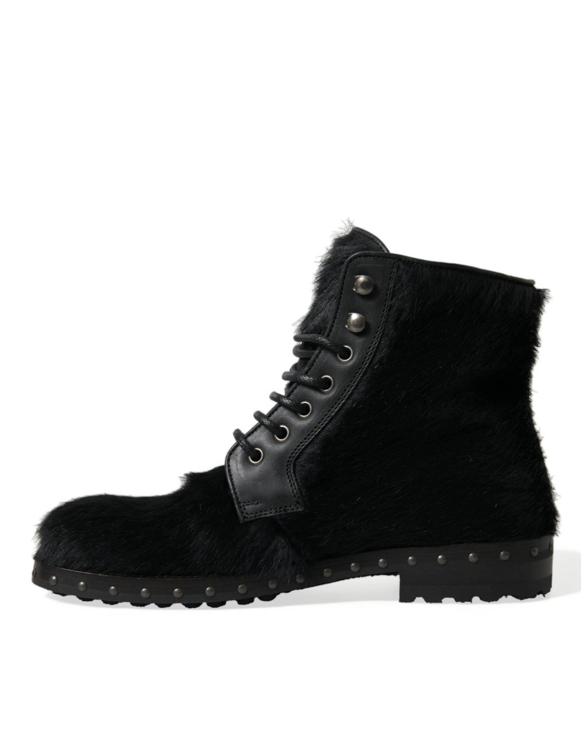 Dolce & Gabbana Elegant Black Calf Leather Lace-Up Boots - Hilstor