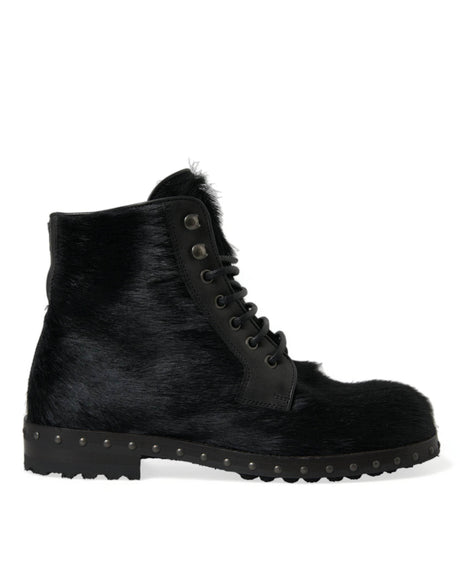 Dolce & Gabbana Elegant Black Calf Leather Lace-Up Boots - Hilstor