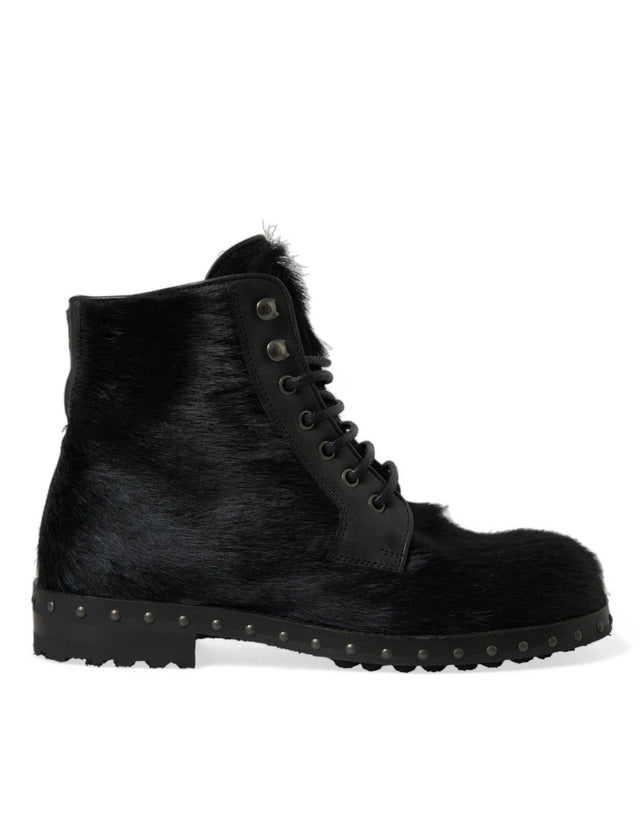 Dolce & Gabbana Elegant Black Calf Leather Lace-Up Boots - Hilstor
