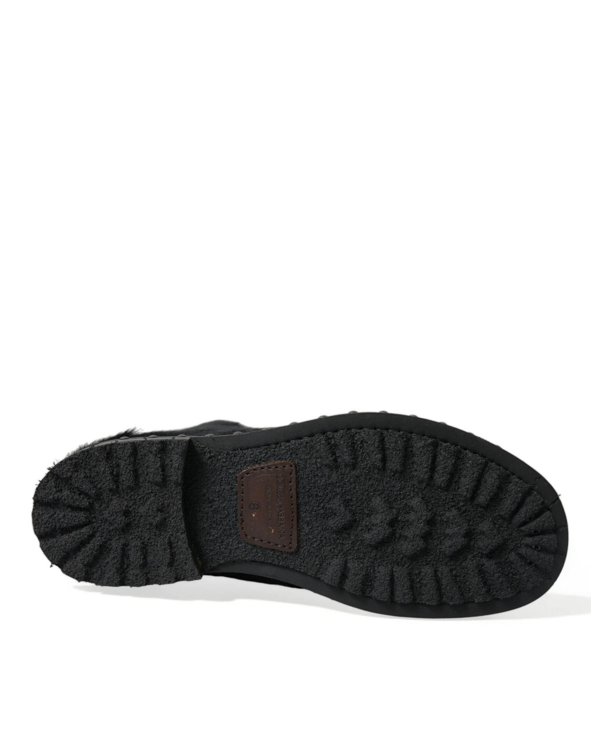 Dolce & Gabbana Elegant Black Calf Leather Lace-Up Boots - Hilstor