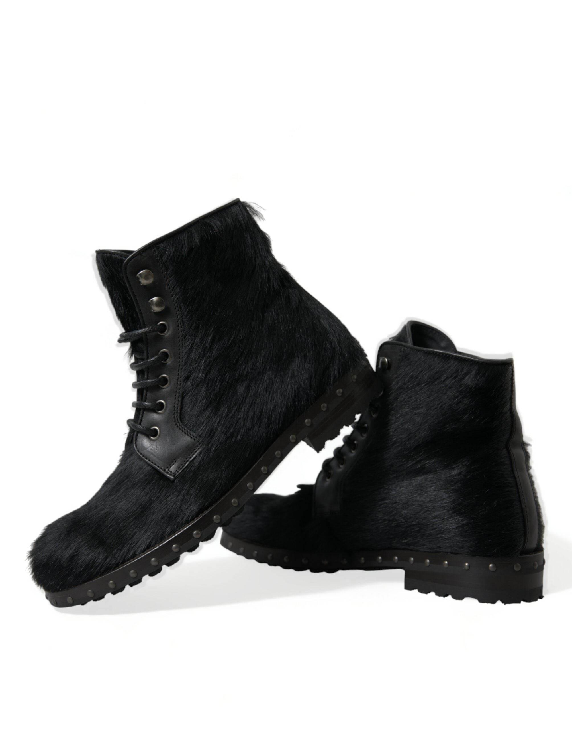 Dolce & Gabbana Elegant Black Calf Leather Lace-Up Boots - Hilstor