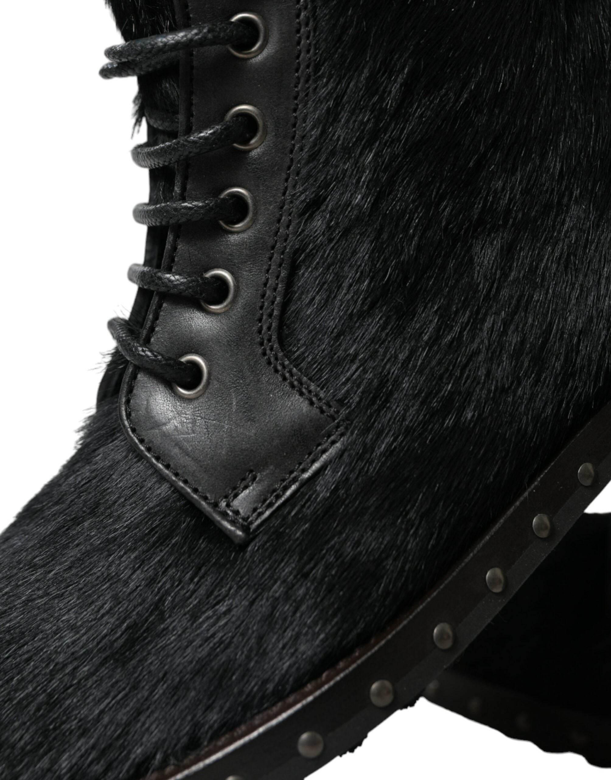 Dolce & Gabbana Elegant Black Calf Leather Lace-Up Boots - Hilstor