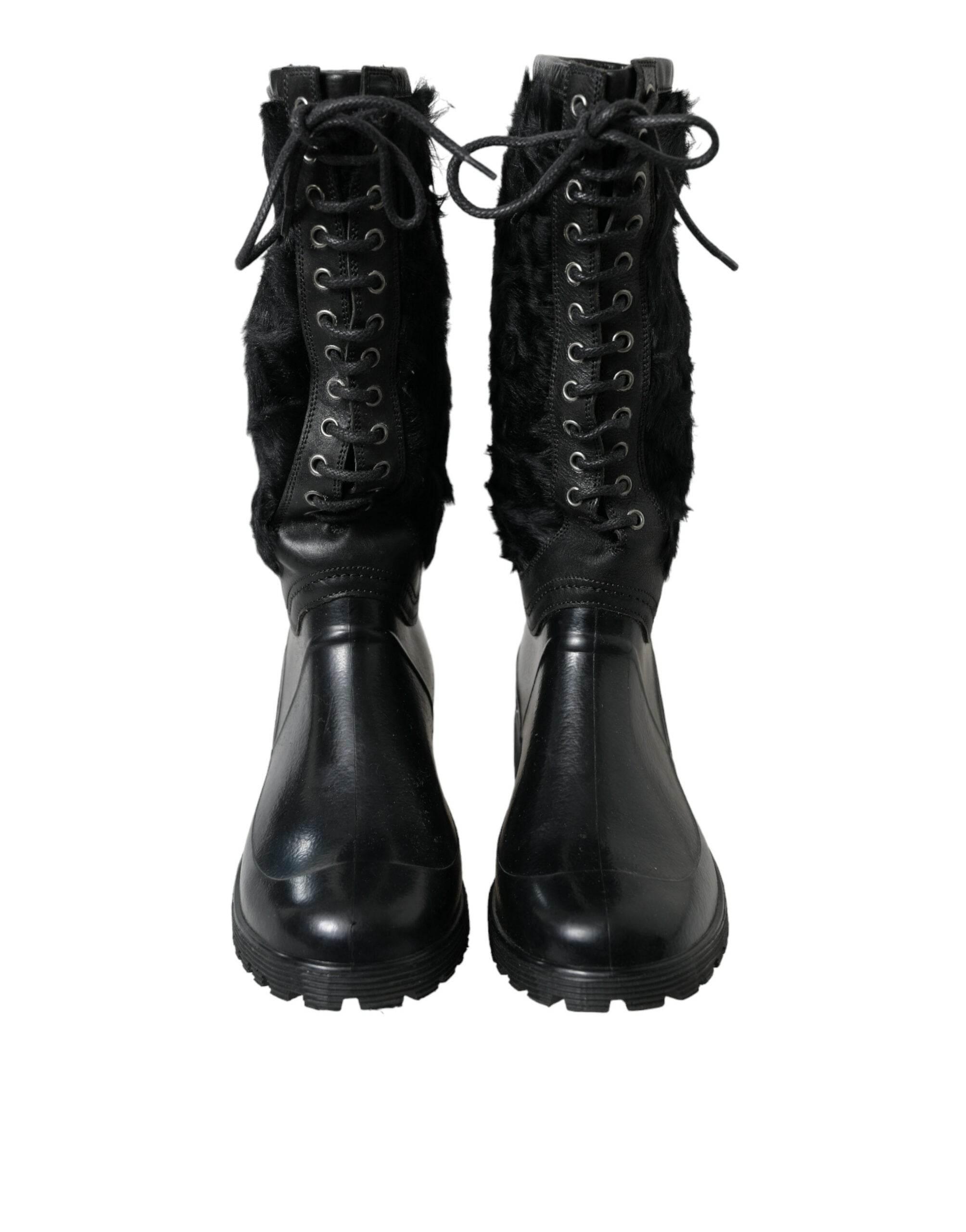 Dolce & Gabbana Sleek Black Shearling Mid Calf Boots - Hilstor