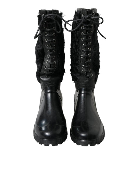 Dolce & Gabbana Sleek Black Shearling Mid Calf Boots - Hilstor