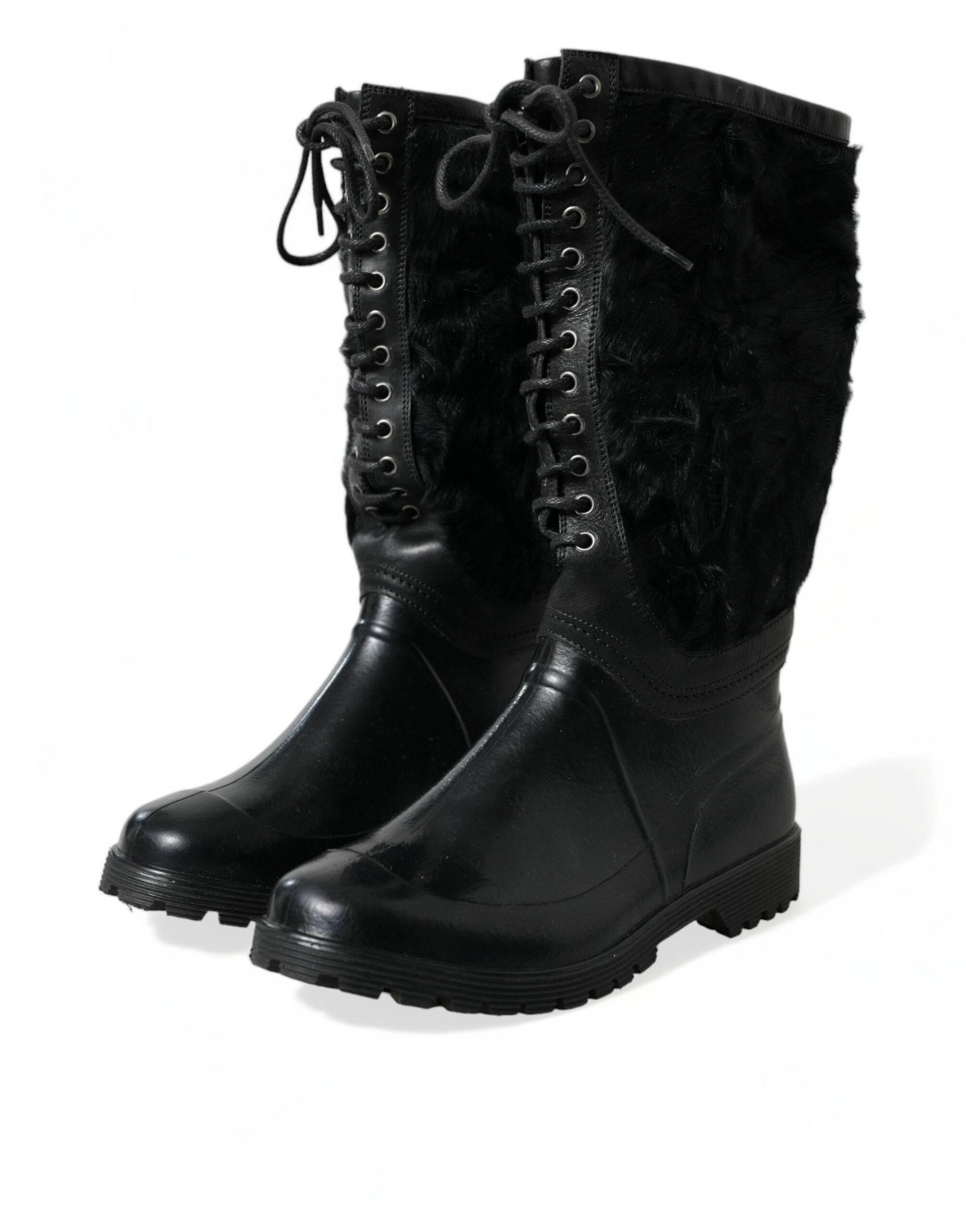 Dolce & Gabbana Sleek Black Shearling Mid Calf Boots - Hilstor