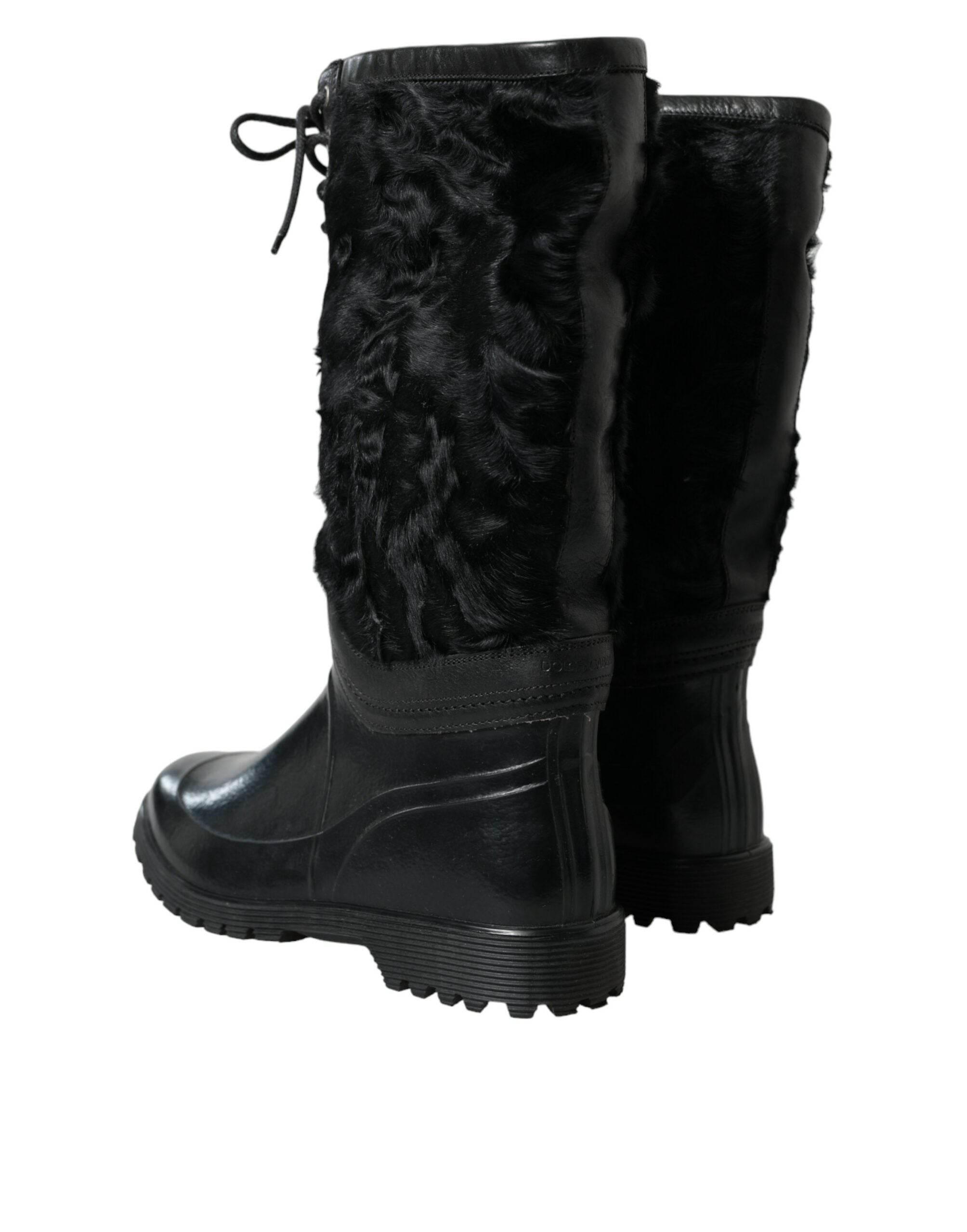 Dolce & Gabbana Sleek Black Shearling Mid Calf Boots - Hilstor