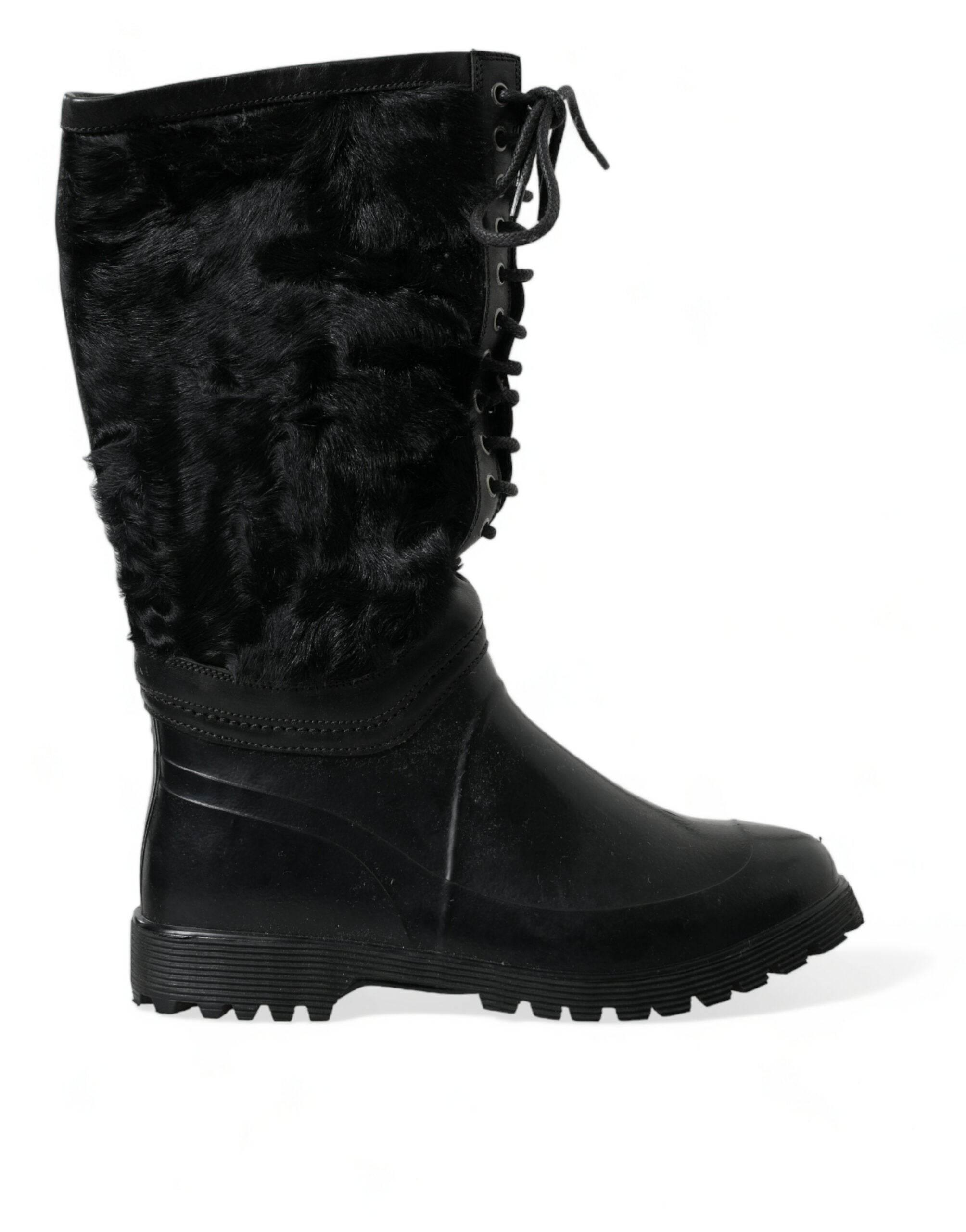 Dolce & Gabbana Sleek Black Shearling Mid Calf Boots - Hilstor