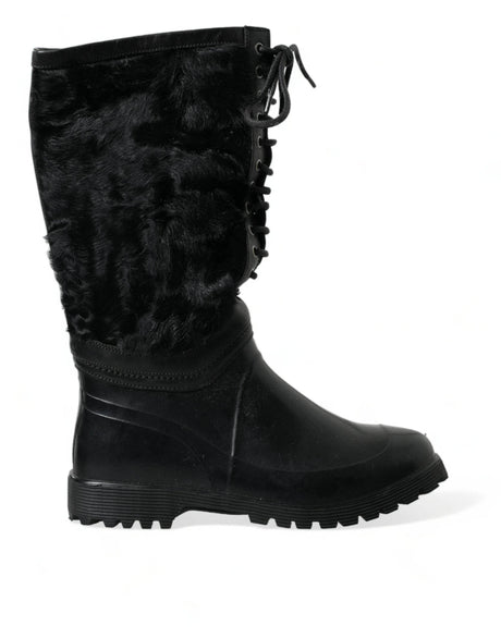 Dolce & Gabbana Sleek Black Shearling Mid Calf Boots - Hilstor